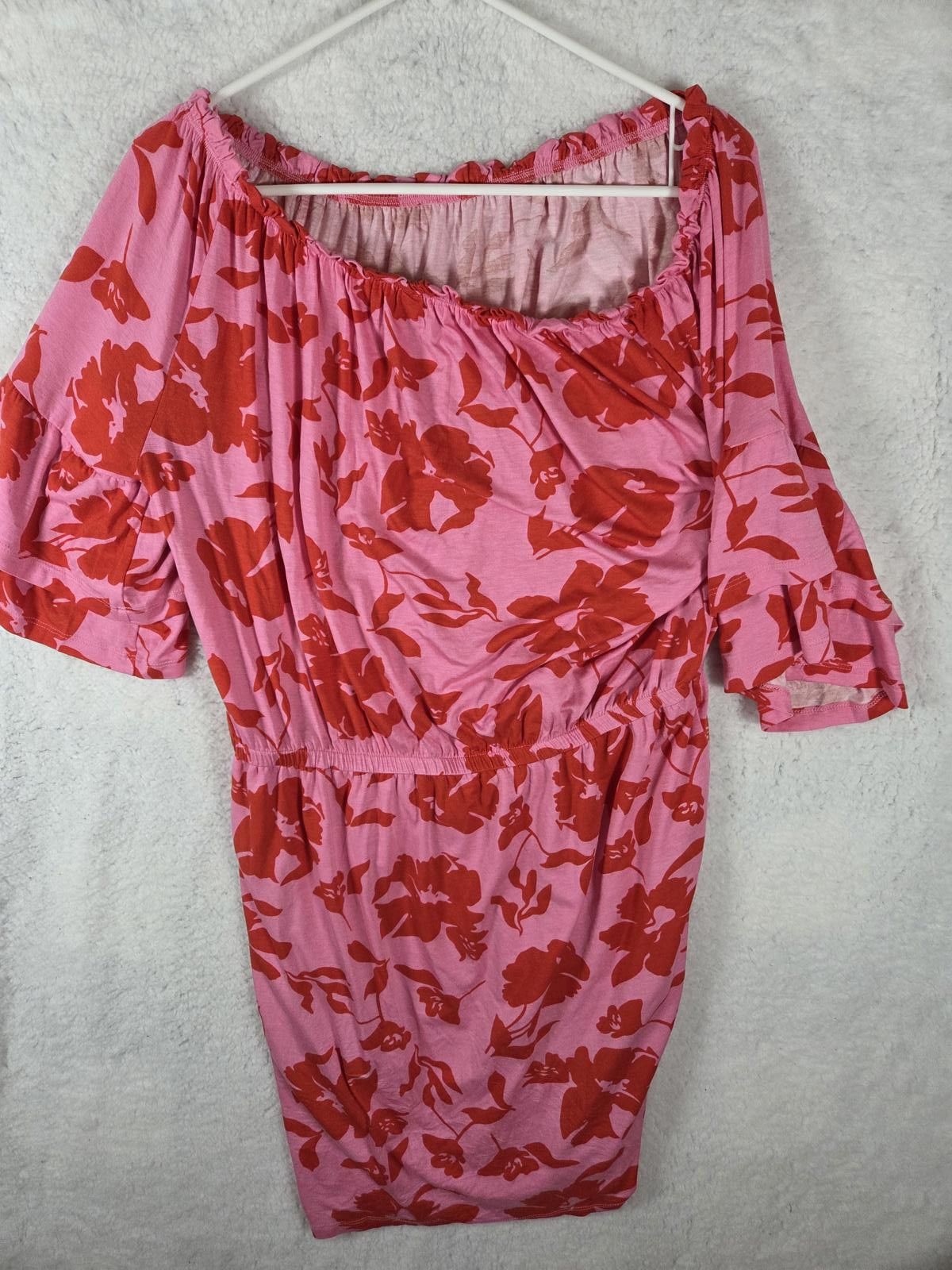 Other Lascana Pink and Red Floral Off-Shoulder Casual Dress Size XL / US 12-14 / IT 48-50 - 5 Thumbnail