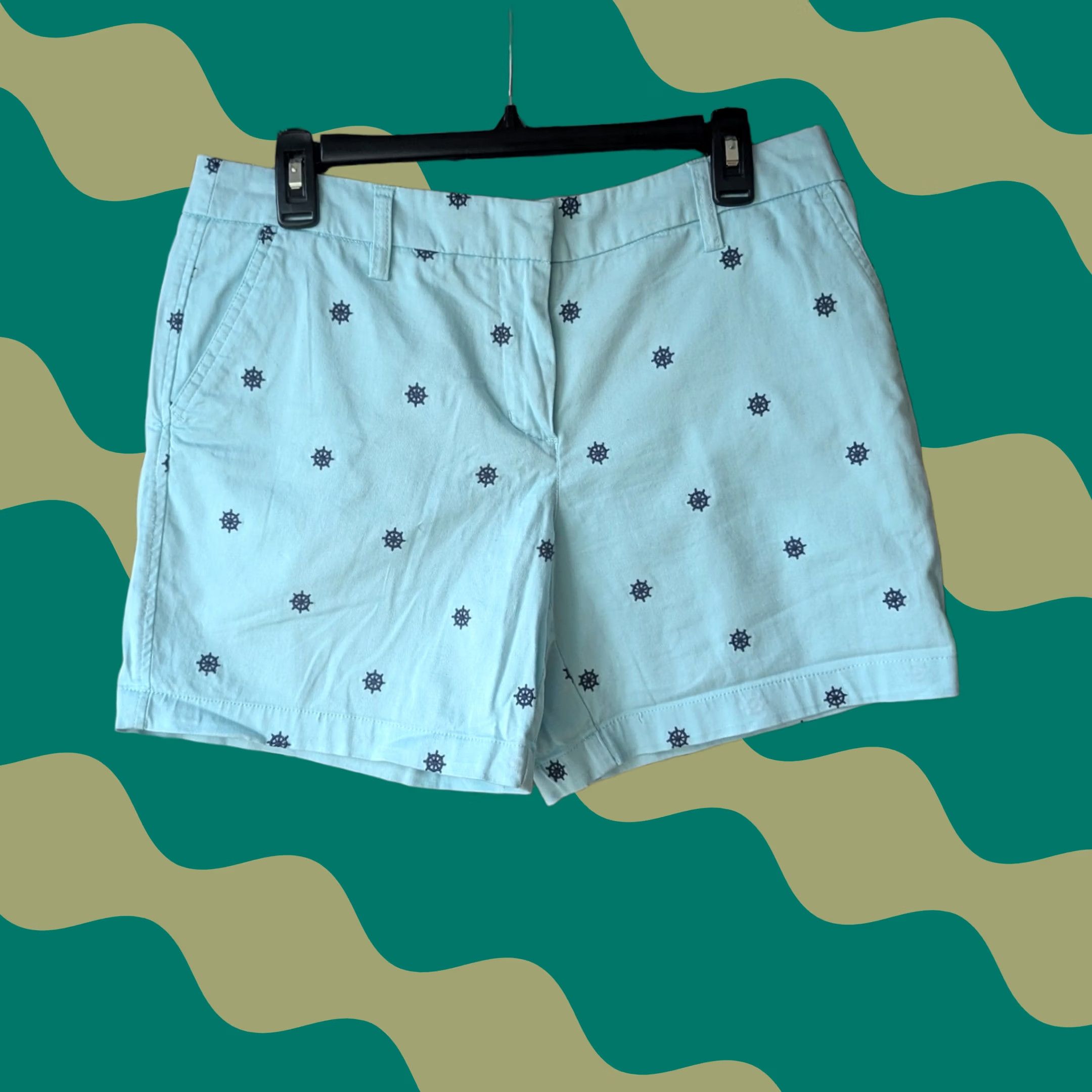 AQUA Pastel Aqua Blue Nautical Ship Wheel Embroidered Shorts Womens 8 Preppy Coastal Size 30" / US 8 / IT 44 - 1 Thumbnail
