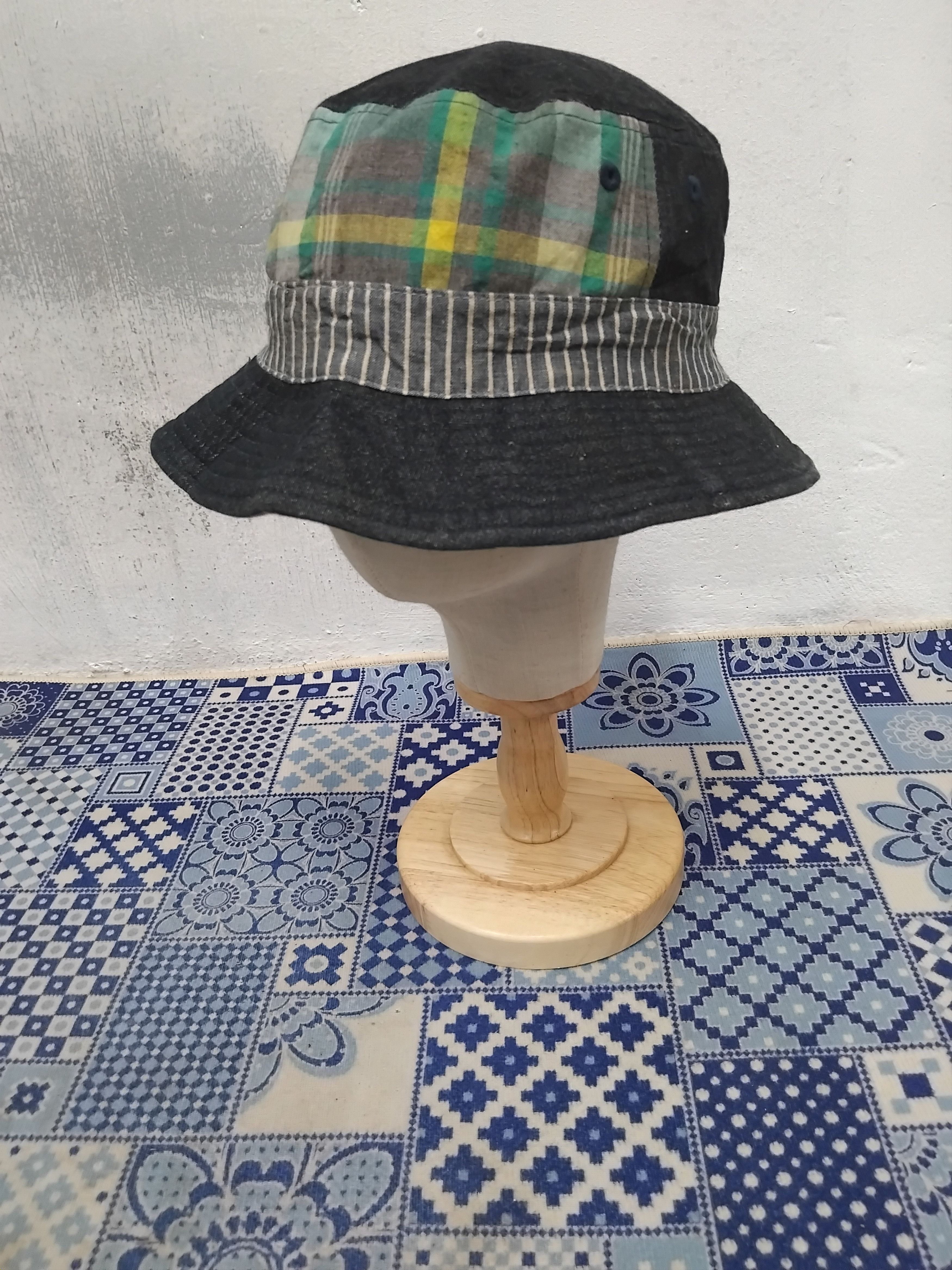 Japanese Brand Inspired Japanese style checkered blue hat Size ONE SIZE - 2 Thumbnail