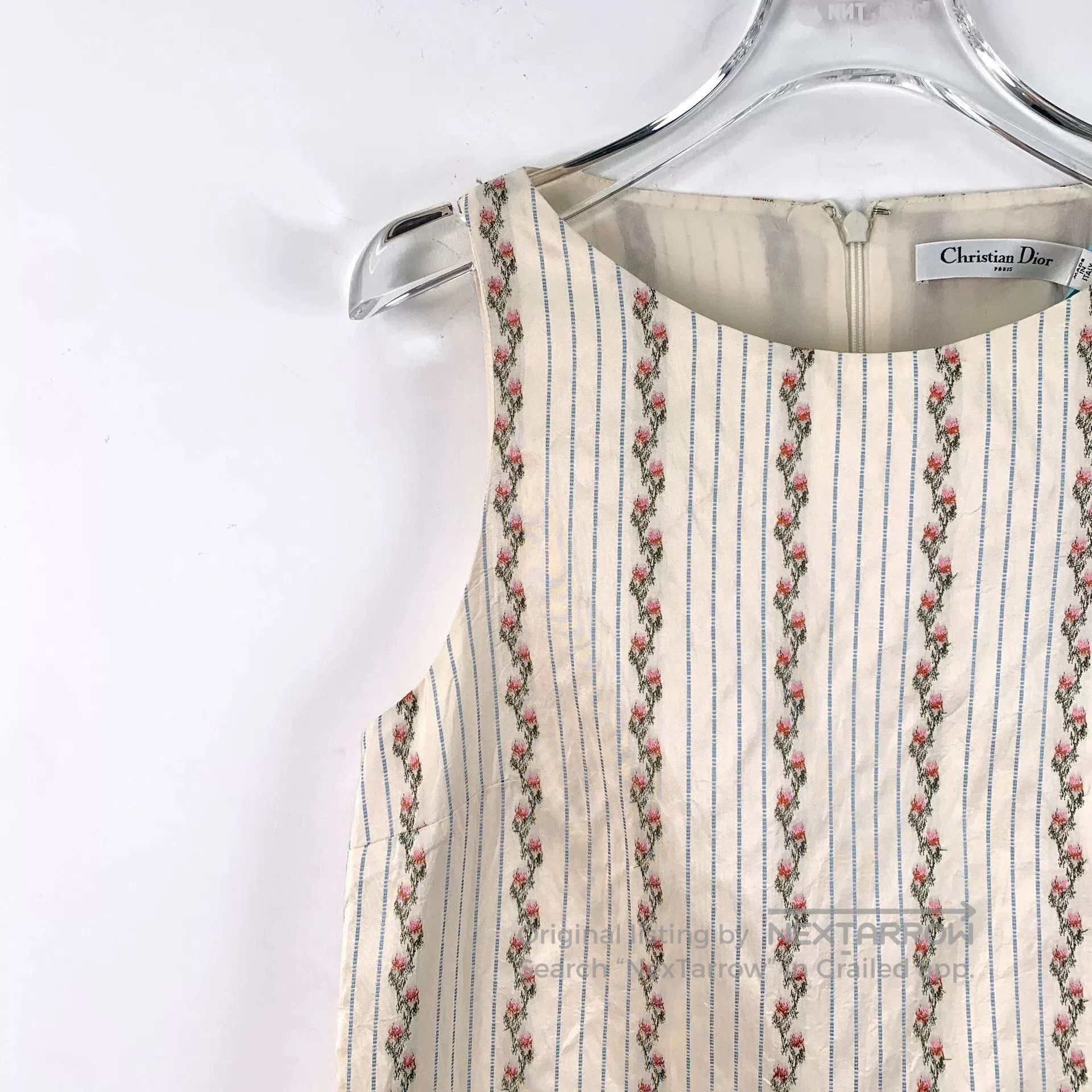 Dior beige floral striped silk sleeveless top. Size US S / EU 44-46 / 1 - 3 Thumbnail