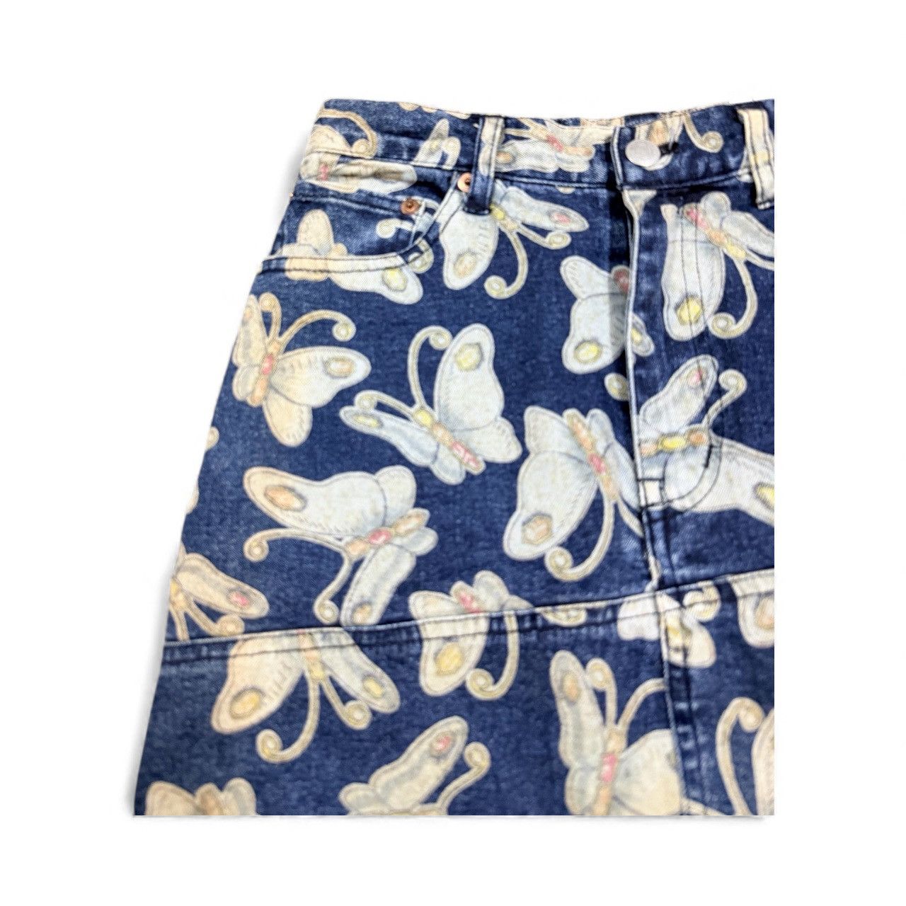 Vtg🔥Chevignon Butterfly All Over Print Jeans Skirt