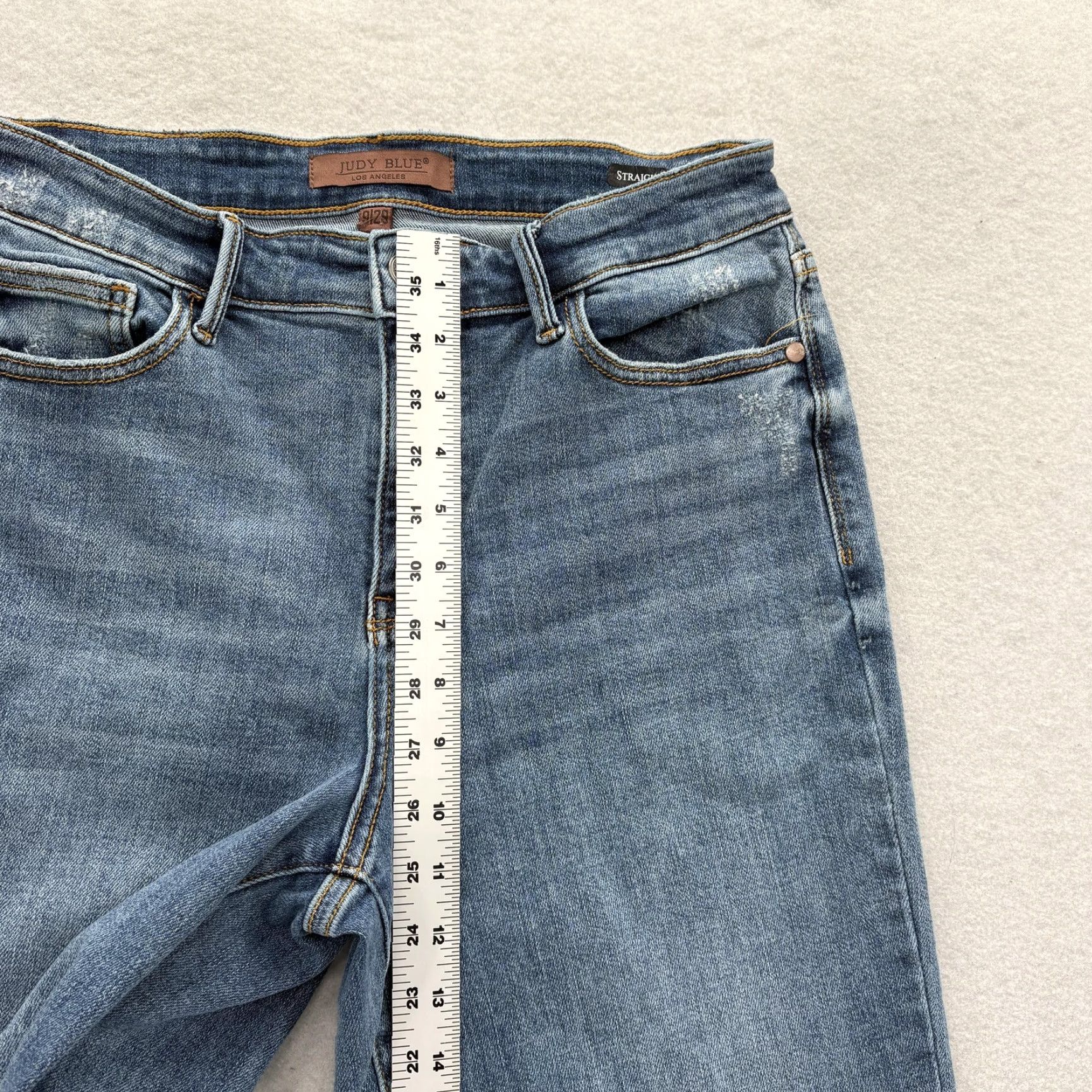 Vintage Judy Blue Jeans Womens 29 Straight High Rise Distressed Fringe Denim Blue 5-Pocket Comfort Stretch Mens? Women? Size 29" - 7 Thumbnail