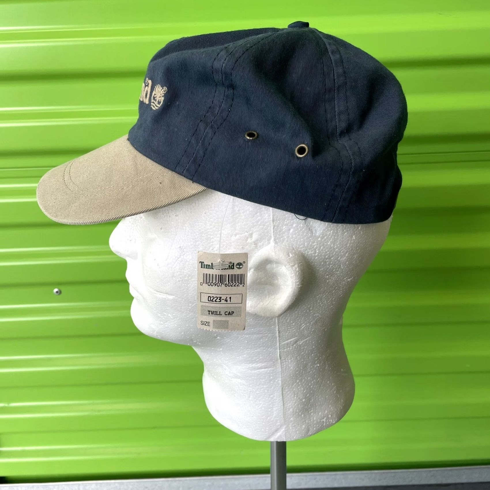 Timberland VINTAGE Timberland Hat Blue Beige Leather Strapback Weather Gear Twill Dad Cap Men's One Size Adjustable Cotton Canvas Baseball Cap 90s Theme Size ONE SIZE - 4 Thumbnail