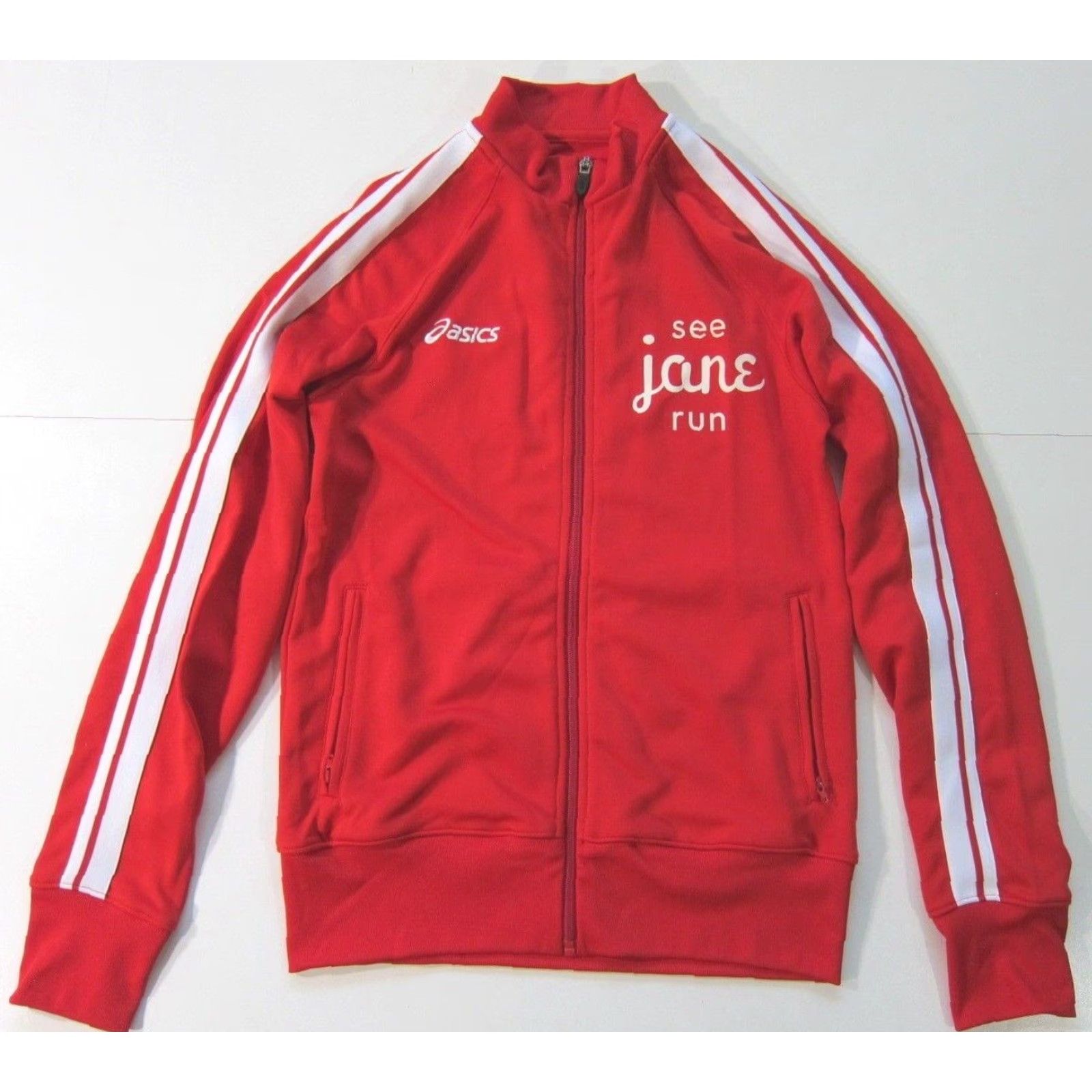 Asics Asics See Jane Run Red White Stretch Zip Pocket Windbreaker Track Jacket Women M Size M / US 6-8 / IT 42-44 - 2 Thumbnail