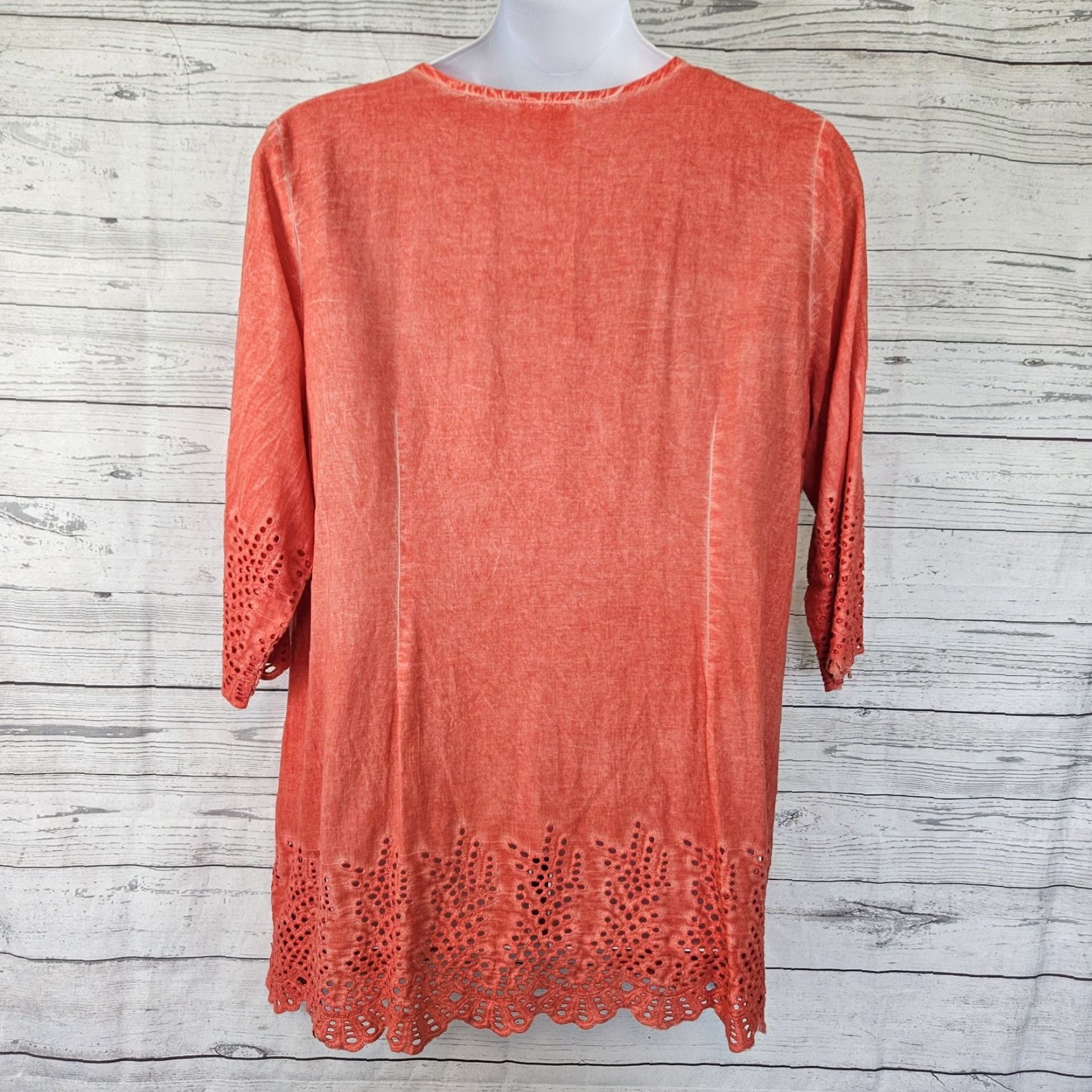Vintage Parsley & Sage Womens Tunic Shirt 3X Orange Eyelet 3/4 Sleeve Cotton Womens Size XXL / US 16-18 / IT 52-54 - 3 Thumbnail