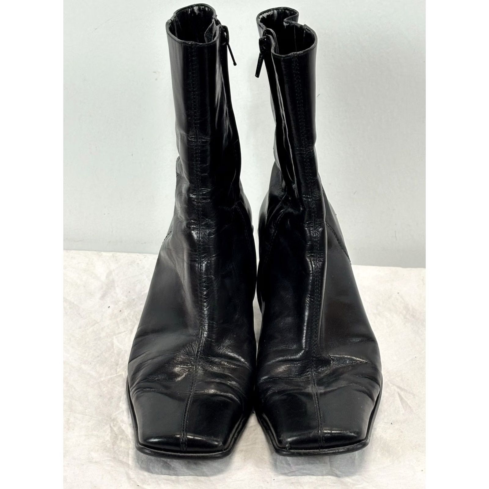 Nine West VINTAGE Nine West Boots Women’s 7 M Black Ankle Block Heel Square Toe Bootie Witchy Y2K Goth Grunge Leather Zip Size US 7 / IT 37 - 3 Thumbnail