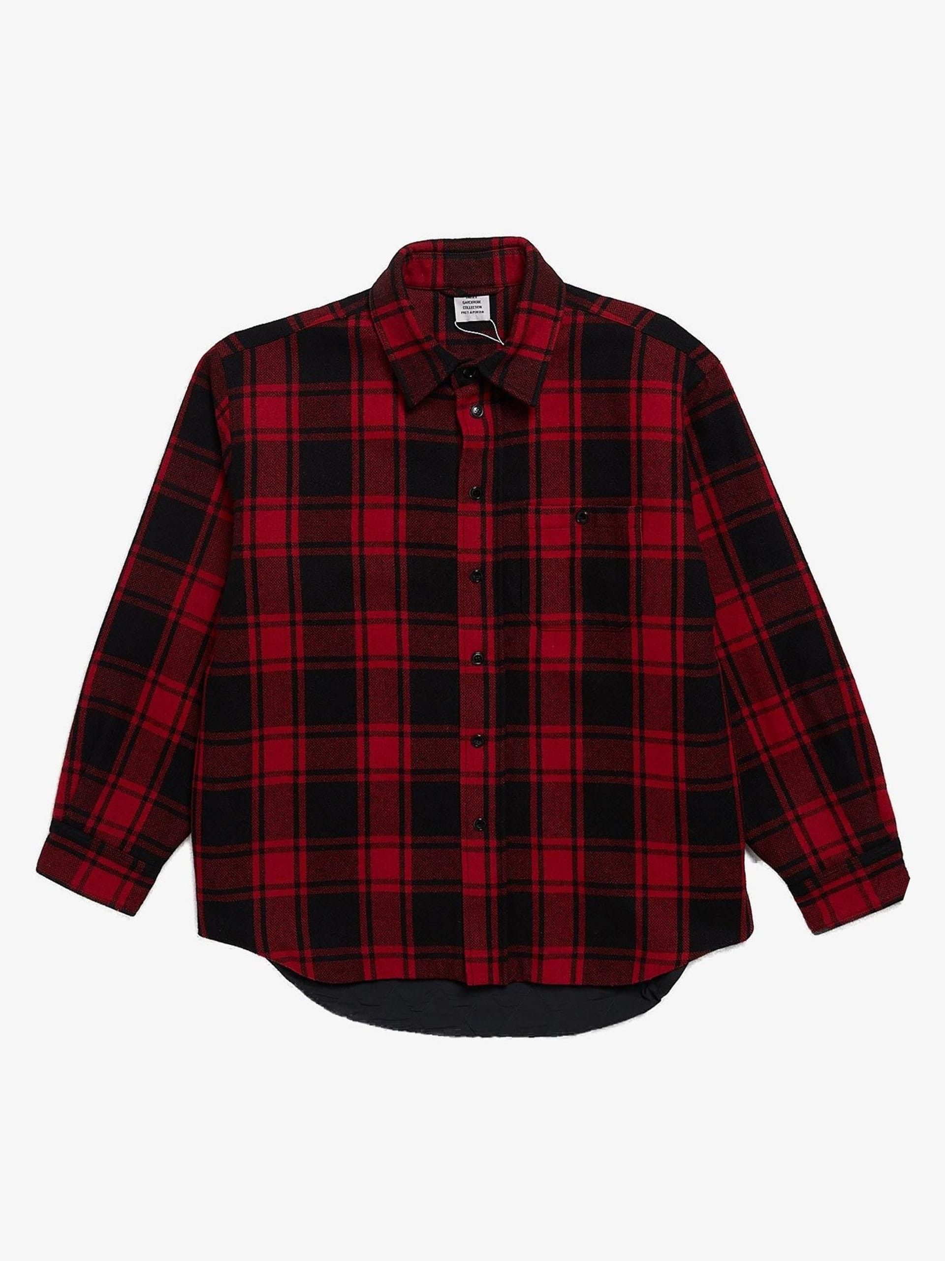 image of Vetements Black And Red Checked Flannel Quilted Wool Blend Overshirt, Men's (Size XS)