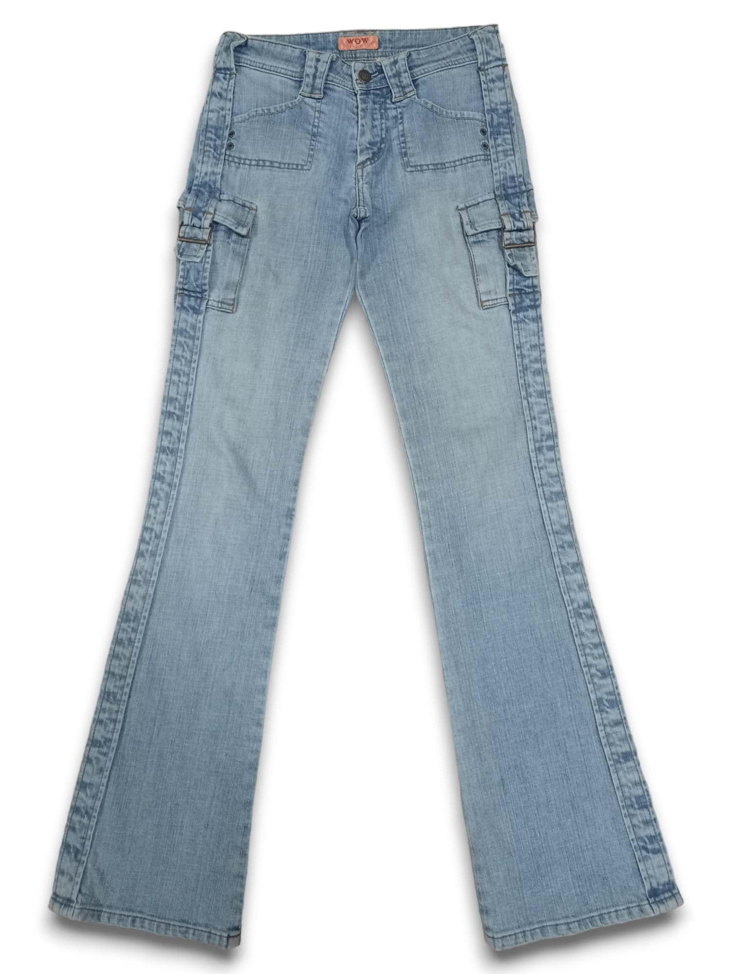 Japanese Brand Vintage Japanese Brand Blue Wash Cargo Flare Denim Jeans Size 27" / US 4 / IT 40 - 1 Thumbnail