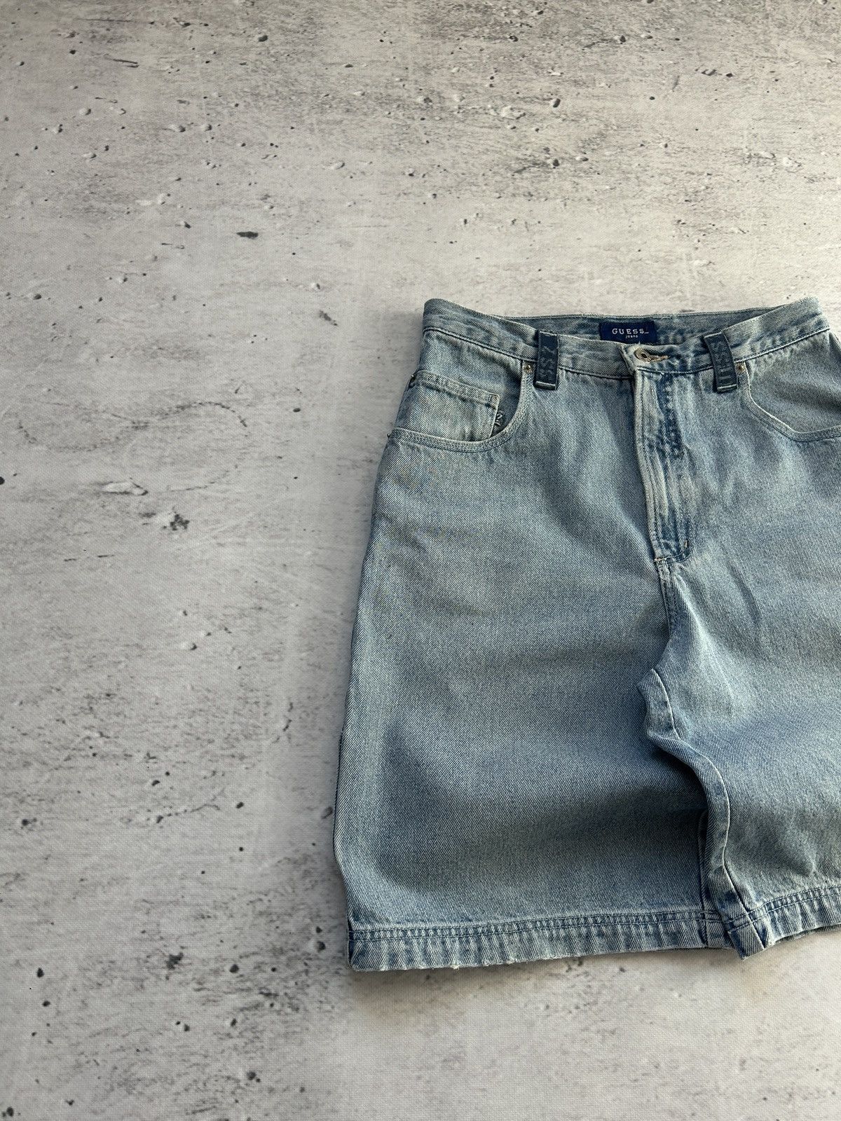 Guess × Vintage 💥Vintage Guess Baggy Distressed Carpenter Wide Denim Shorts💥 Size US 31 - 10 Thumbnail