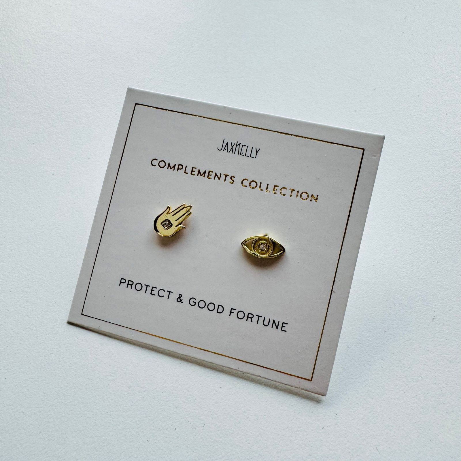 Anthropologie NEW ANTHROPOLOGIE 18kt Gold Hand Evil Eye Stud Earring Set Size ONE SIZE - 7 Thumbnail