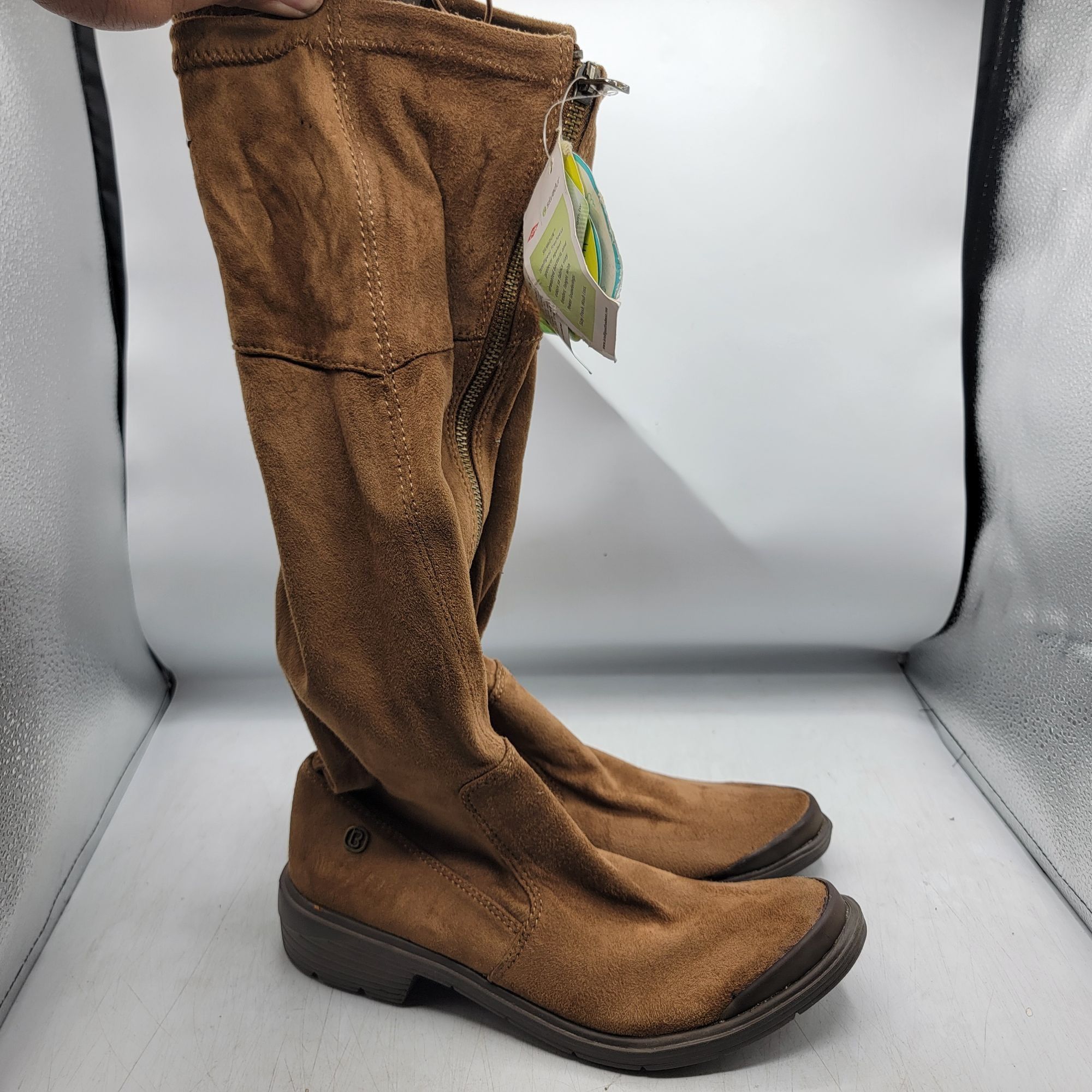 BZEES Boomerang Womens Brown Boots Block Heel Top Drawstri