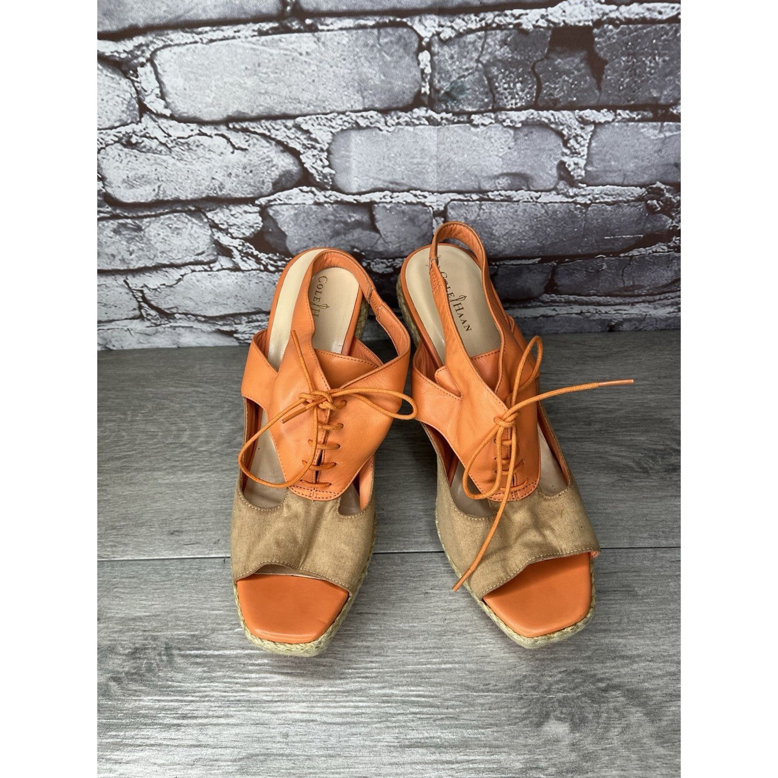Cole Haan Cole Haan Orange Leather Lace Up Wedge Espadrilles Sandals W Size US 9.5 / IT 39.5 - 2 Thumbnail