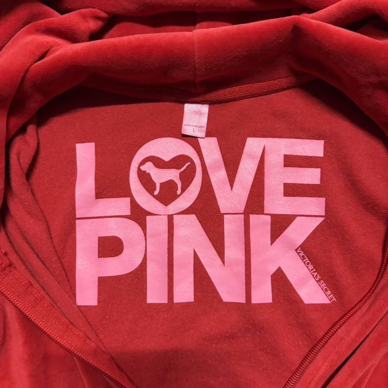 Pink Crazy Vintage Y2K/2000s Blank Victorias Secret Red Velour Zipup Hoodie with Pink dog zipper! Size US S / EU 44-46 / 1 - 3 Thumbnail