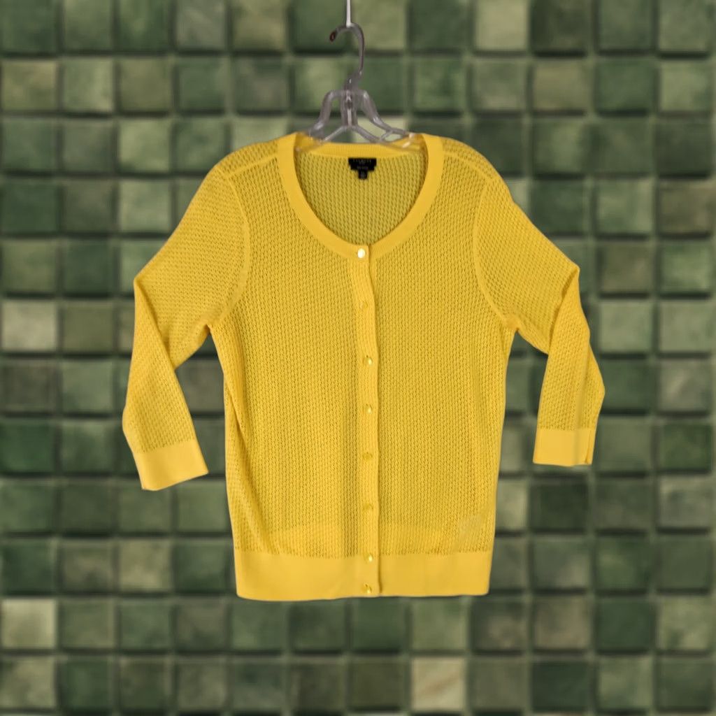 Talbots Talbots Cardigan Sweater L Petite Yellow Open-Knit 3/4 Sleeve Button Cotton Lightwight Lightweight Spring Summer Women Mens? Size L / US 10 / IT 46 - 1 Thumbnail
