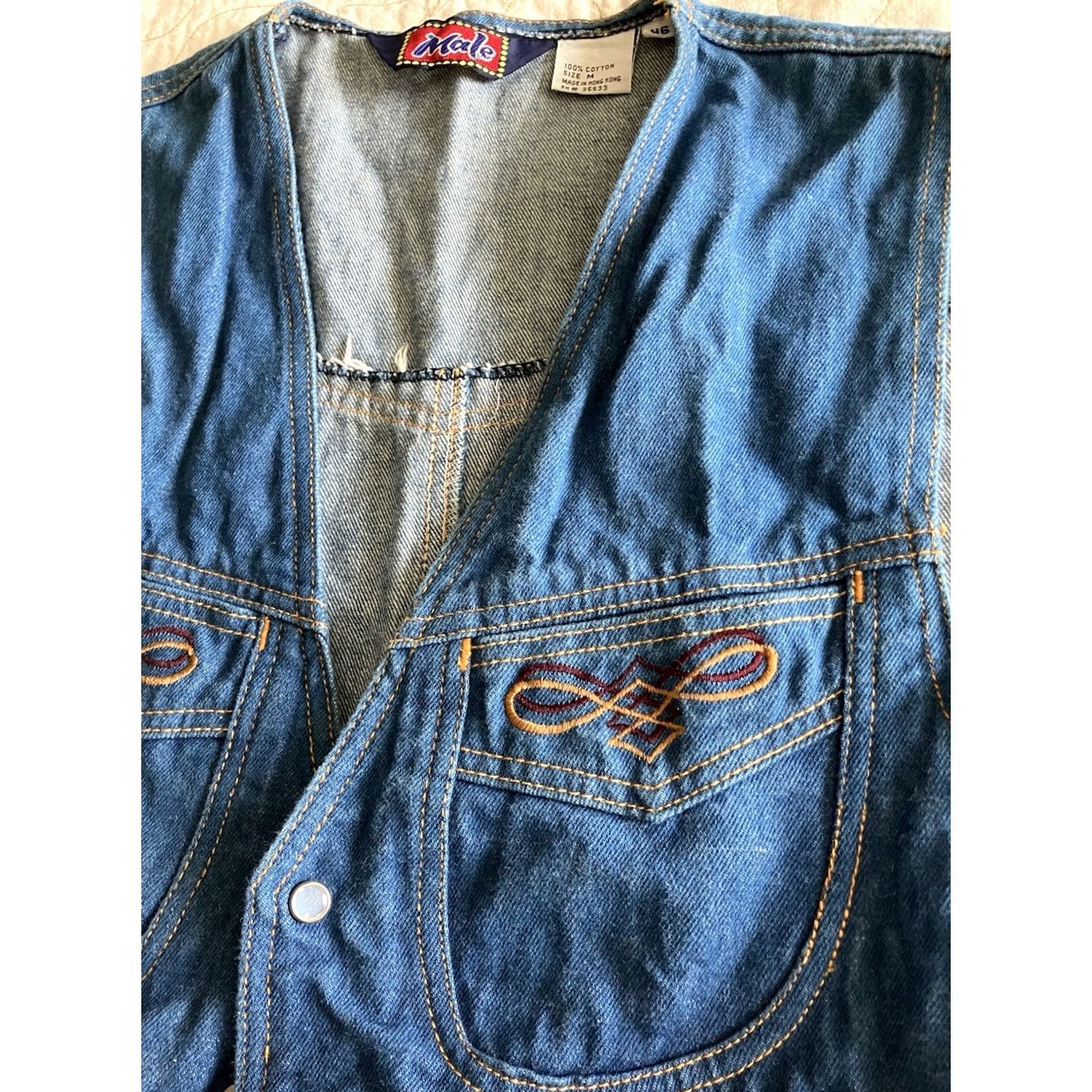 J Brand VINTAGE Brand Male Denim Jean Vest 70s 60s Pearl Snap Embroidered Blue Denim Medium Mens Vest Size US 31 - 2 Thumbnail