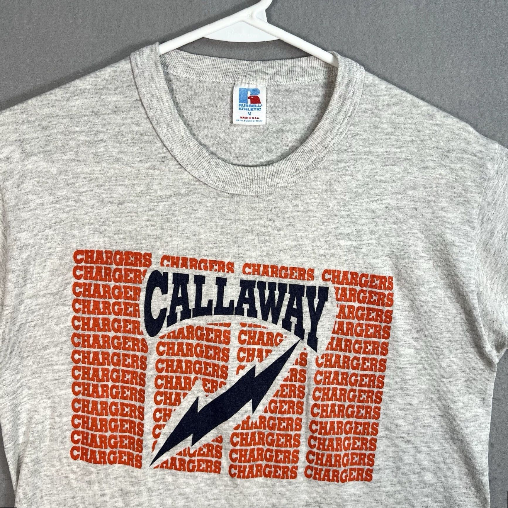 Russell Athletic VINTAGE Russell Athletic Callaway Chargers T Shirt Adult Medium Gray Mens Modern Graphic Tee 1990s Sportswear Shirts Mens Size US M / EU 48-50 / 2 - 4 Thumbnail