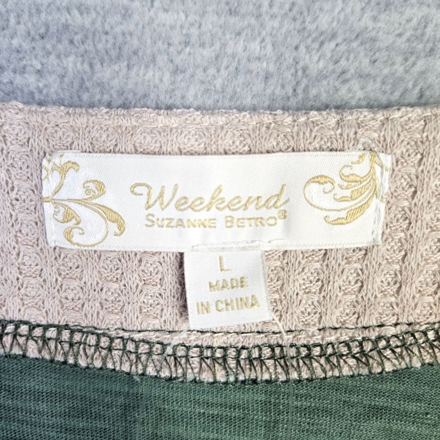 Vintage Suzanne Betro Women’s Green Beige Waffle Knit Sleeve Top L NEW Cotton Blend Spandex Regular V-Neck Pullover Long Sleeve Casual Shirt Size L / US 10 / IT 46 - 3 Thumbnail