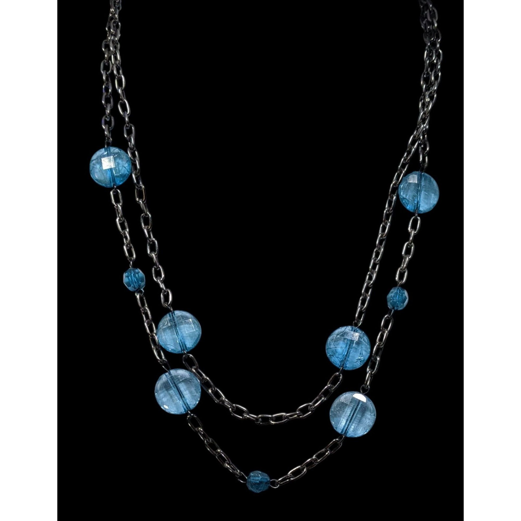 Other Double Strand Gunmetal Chain Necklace With Blue Crackle Acry Size ONE SIZE - 2 Thumbnail