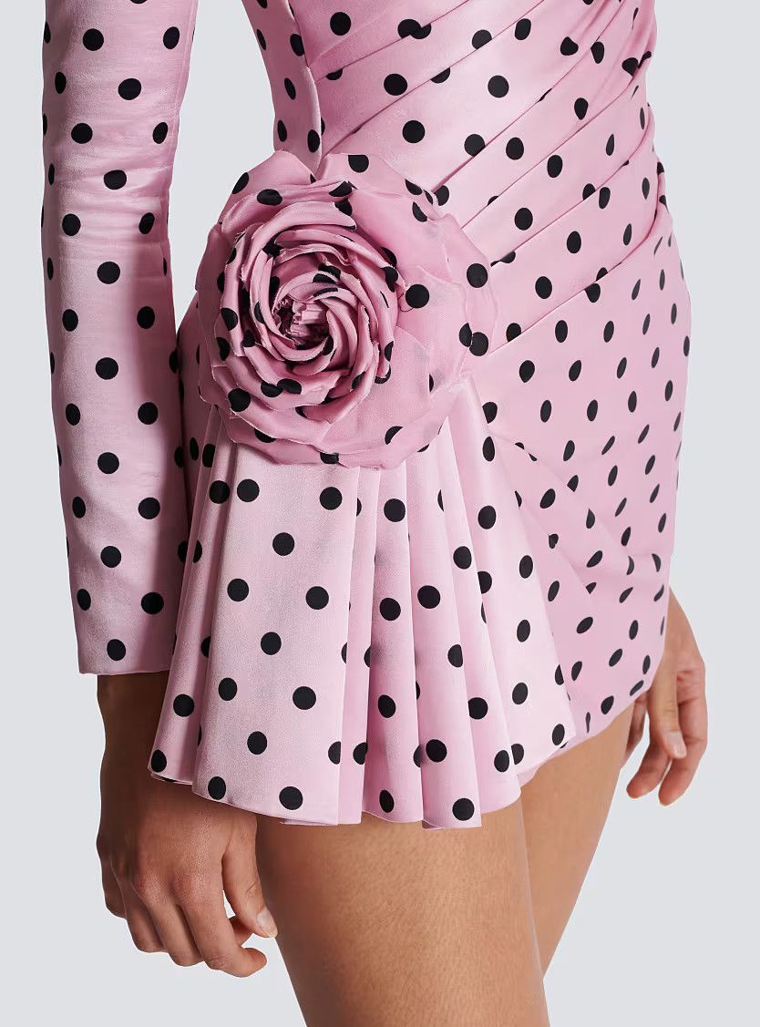 Balmain o1s1wg110825 Polka Dots Short Printed Dress in Pink Size M / US 6-8 / IT 42-44 - 8 Thumbnail