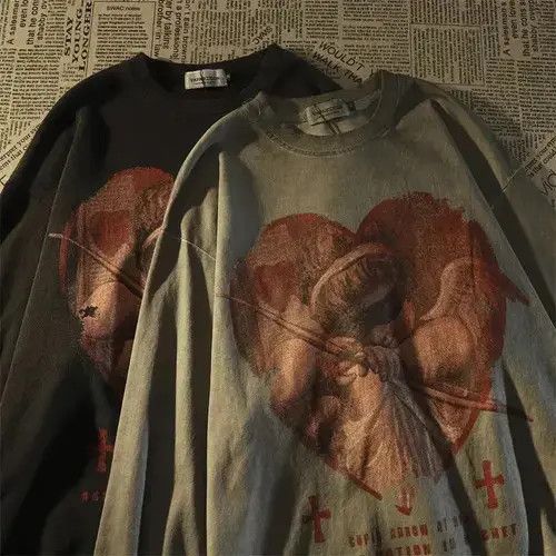Japanese Brand T-shirt Love Cupid American loose couples all-match trend Size US L / EU 52-54 / 3 - 3 Thumbnail