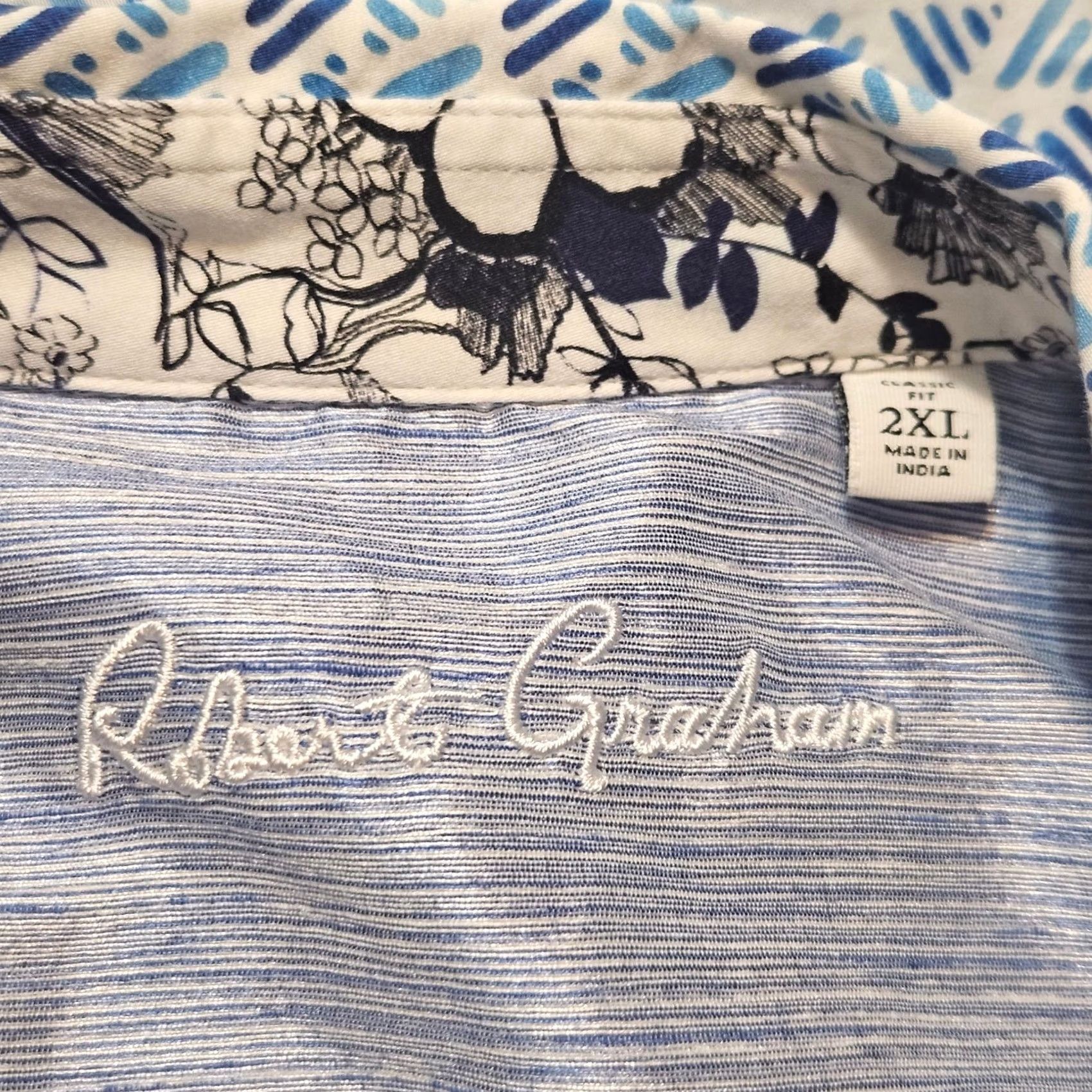 Robert Graham Robert Graham Geometric Blue White Short Sleeve Button Down 2XL Classic Fit Mens Shirt Size US 39 - 4 Thumbnail