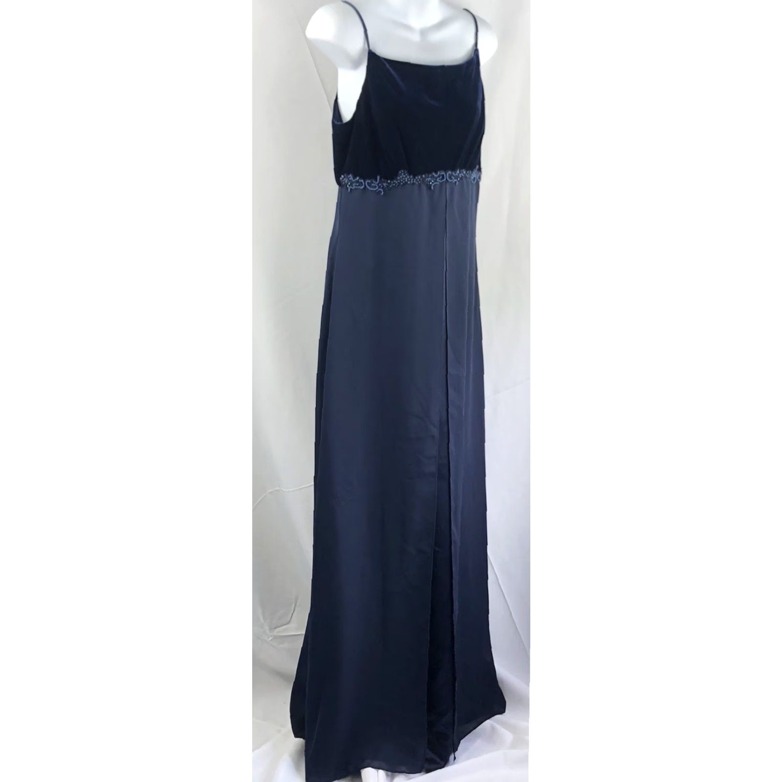 VINTAGE Cachet Dress Maxi Halter Velvet Blue 10 Formal 90s Gothic Fairy  Elegant Layered Beaded Velvet