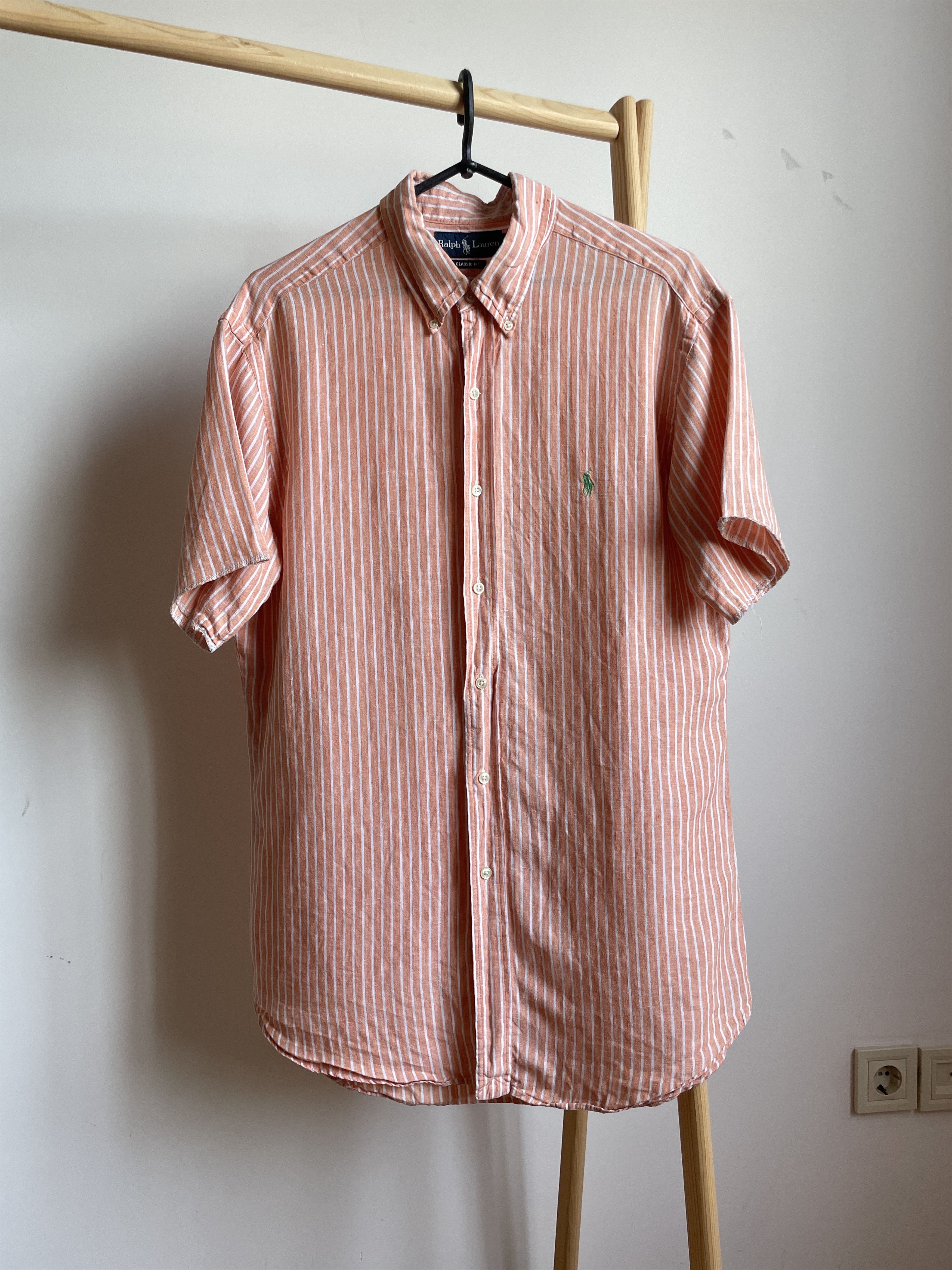 Polo Ralph Lauren Polo Ralph Lauren Vintage Salmon Striped S/S Linen Shirt Size US L / EU 52-54 / 3 - 1 Thumbnail