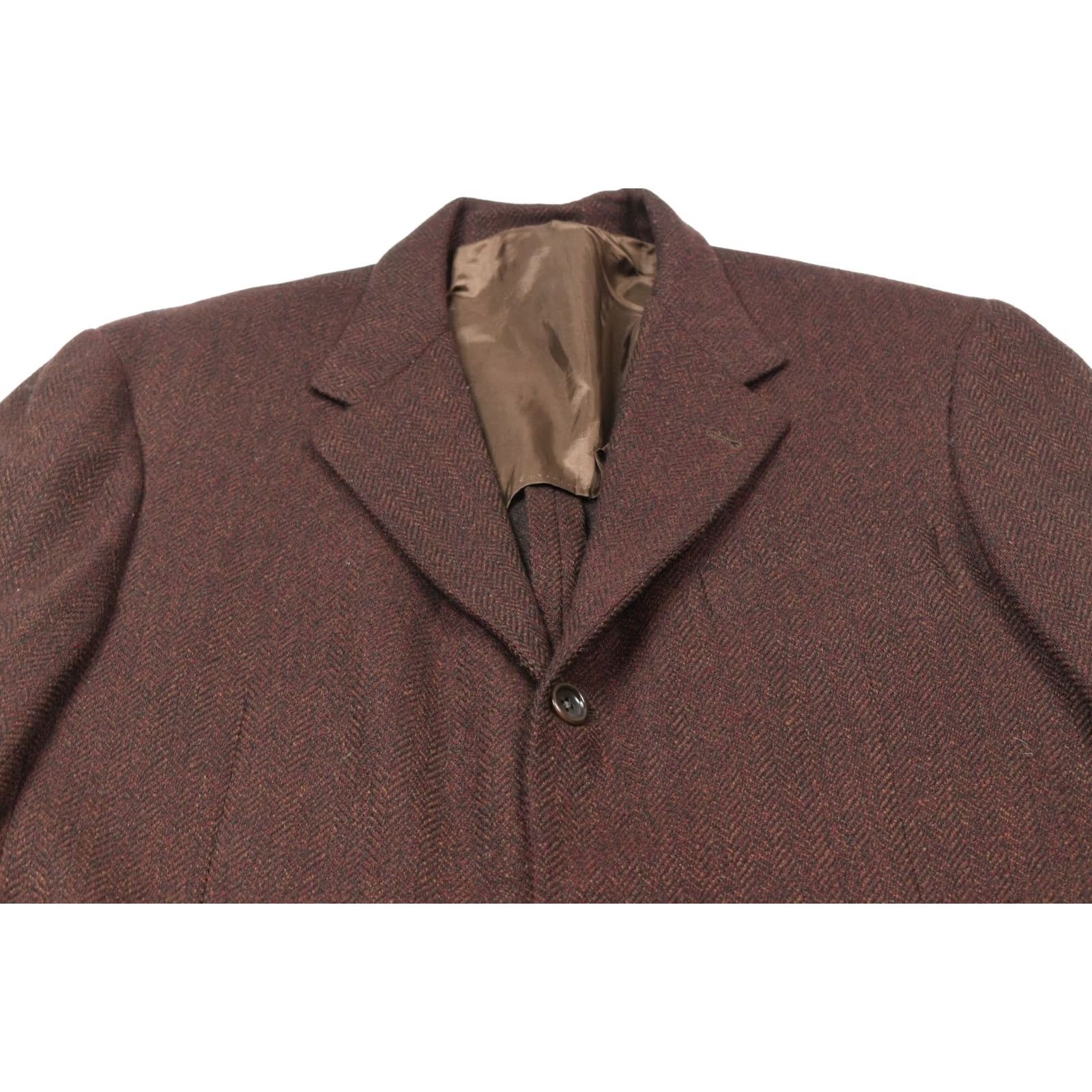 Vintage Hickey Freeman Blazer Mens 41R Maroon Herringbone Three-Button Wool Tweed Notch Lapel Single-Breasted Regular Fit Dress Coat Jacket Ensemble Size 42R - 3 Thumbnail