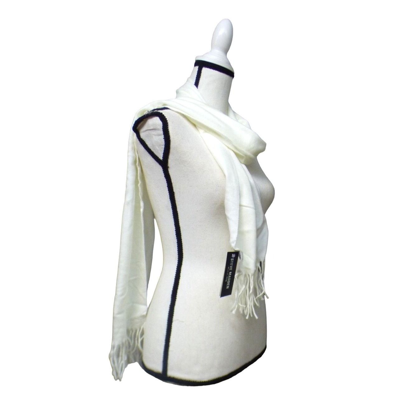 Steve Madden Steve Madden Mid Weight Solid Muffle Scarf, Ivory, OS-Made i Size ONE SIZE - 7 Thumbnail