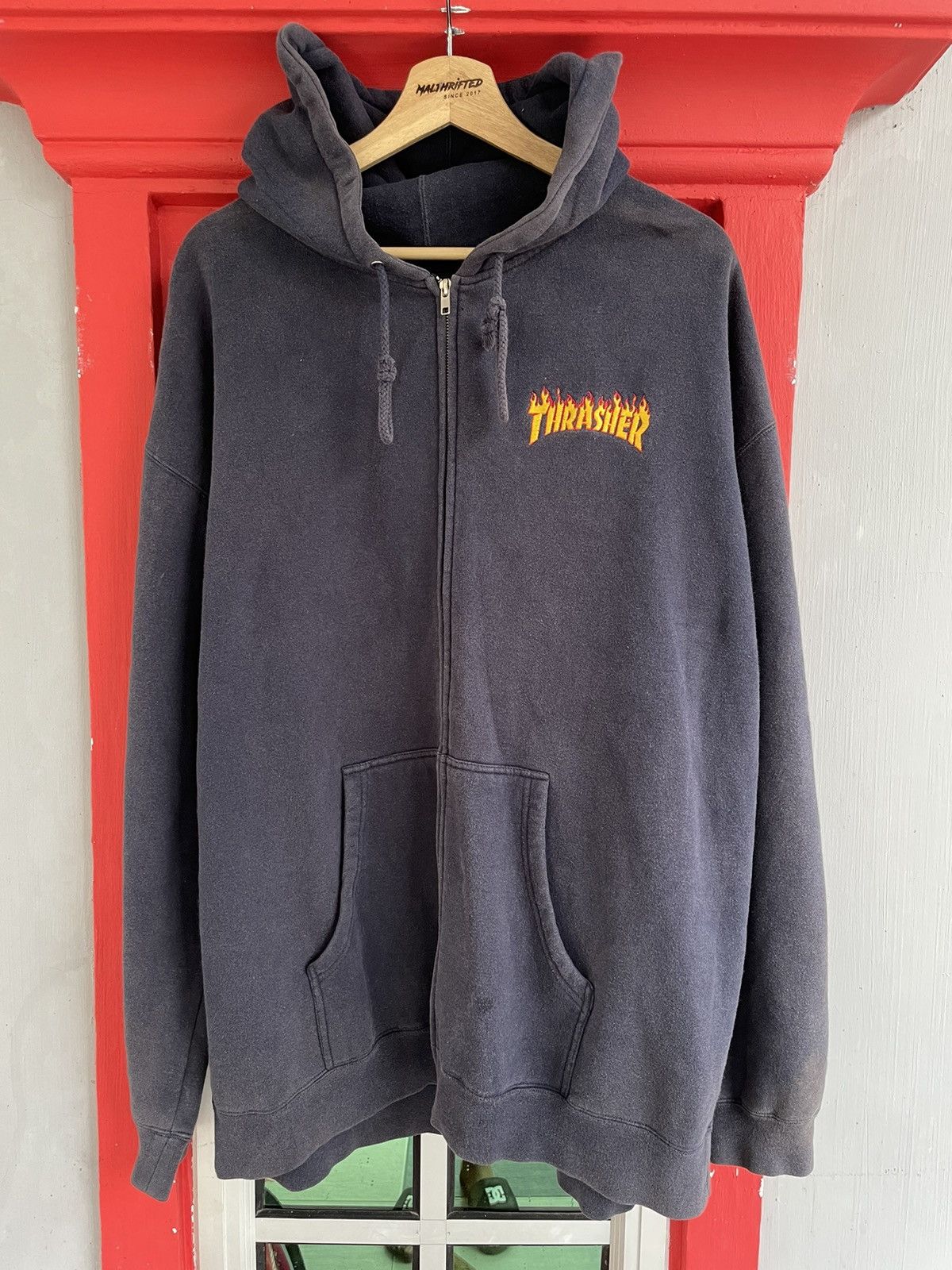 image of Skategang x Thrasher Vintage 90's Thrasher Flame Pull Over Hoodie in Navy, Men's (Size XL)