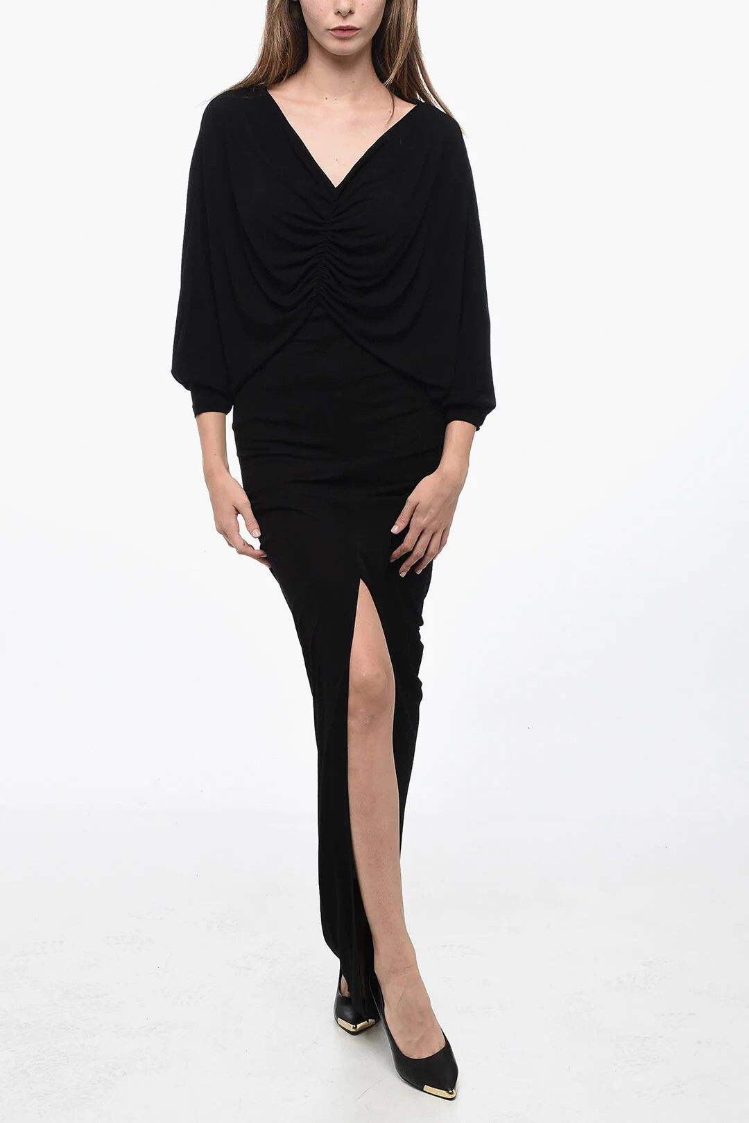 Saint Laurent Paris og1mm0326 V-neck Draped Dress in Black Size M / US 6-8 / IT 42-44 - 1 Thumbnail