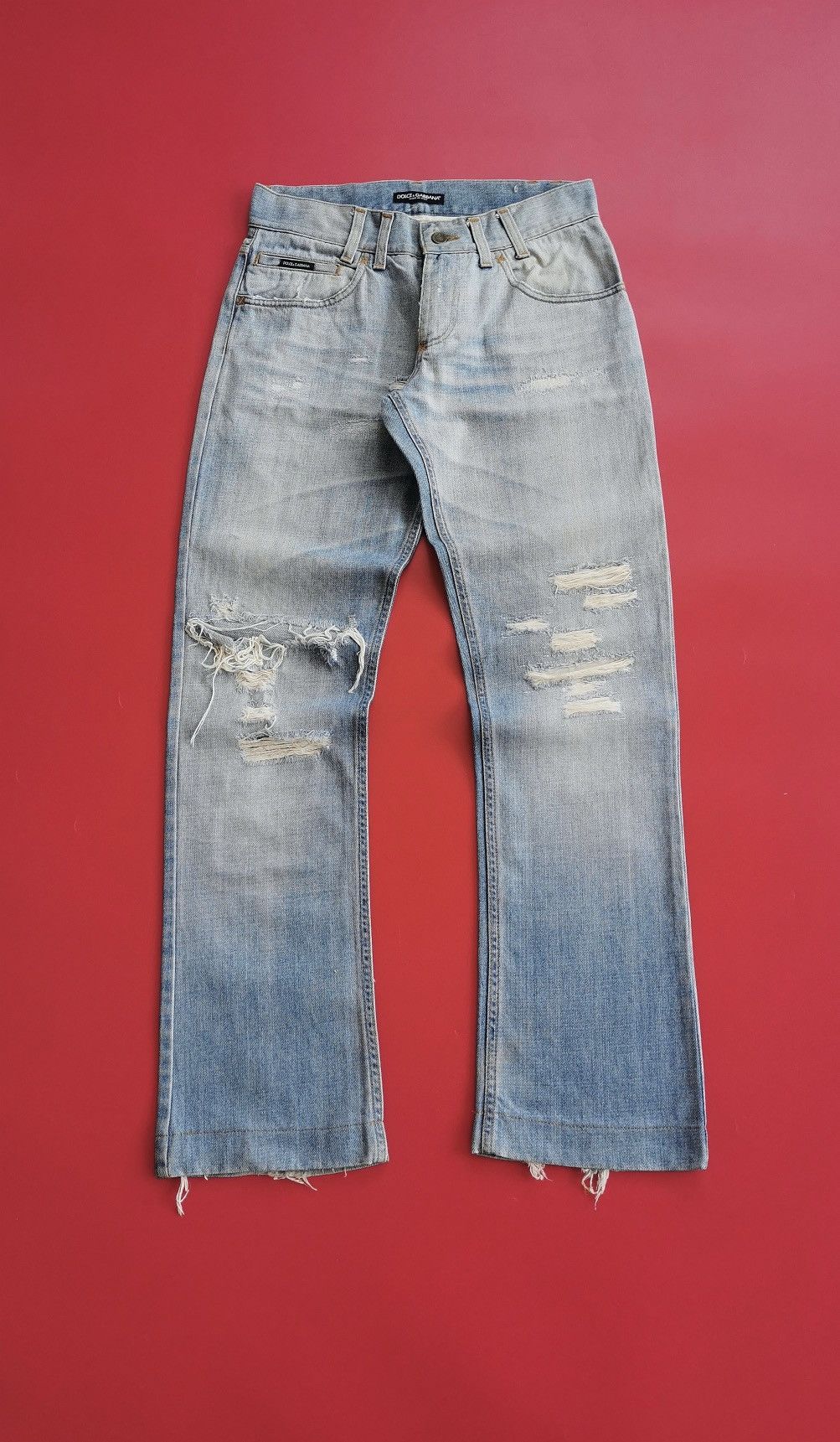 Dolce & Gabbana Thrashed Vintage 00s D&G Distressed Repair Denim Jeans Size US 30 / EU 46 - 1 Thumbnail