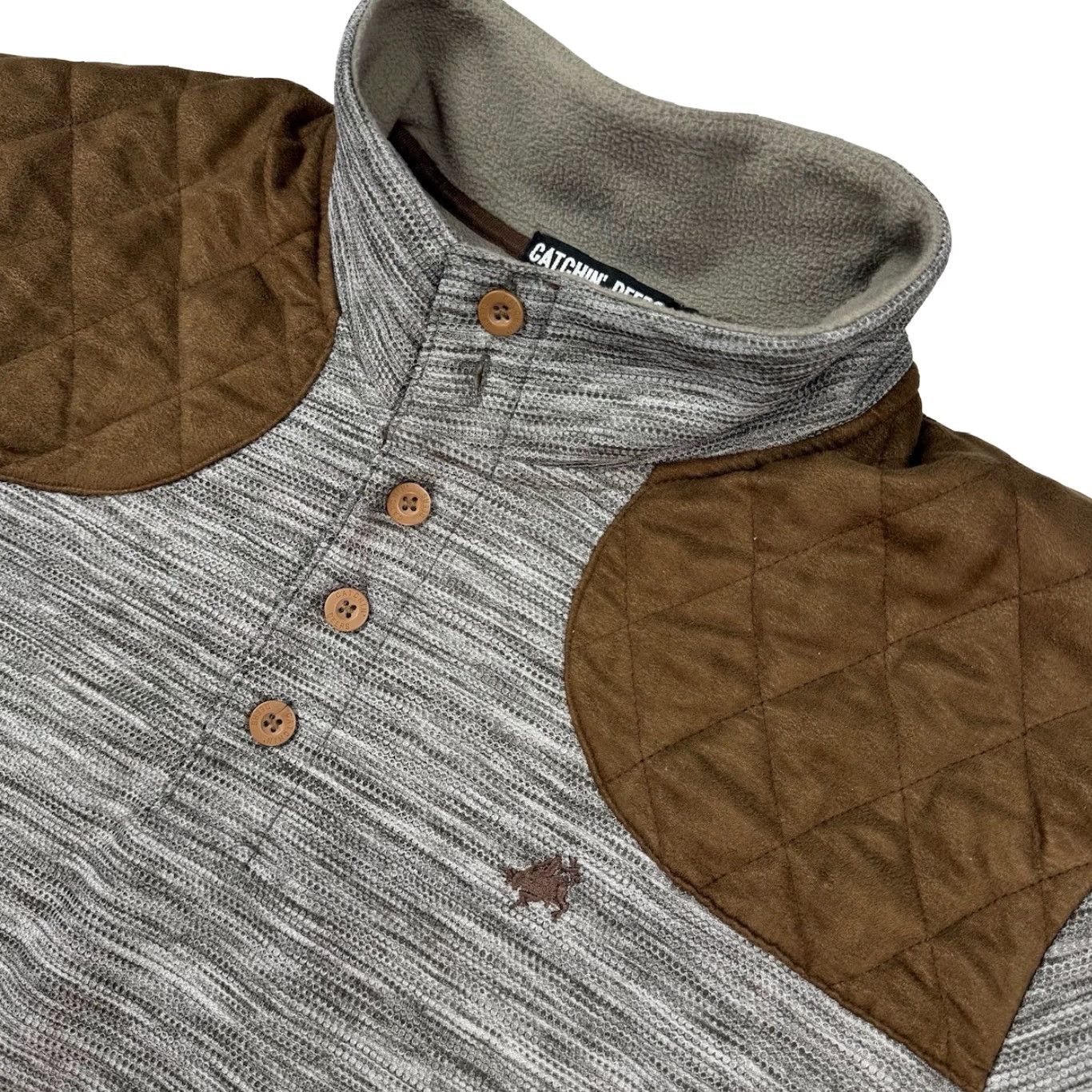 Vintage Catchin' Deers Sweatshirt Men 1/4 Button Pullover XL Gray Mock Neck Long Sleeve Polyester Size US XL / EU 56 / 4 - 2 Thumbnail