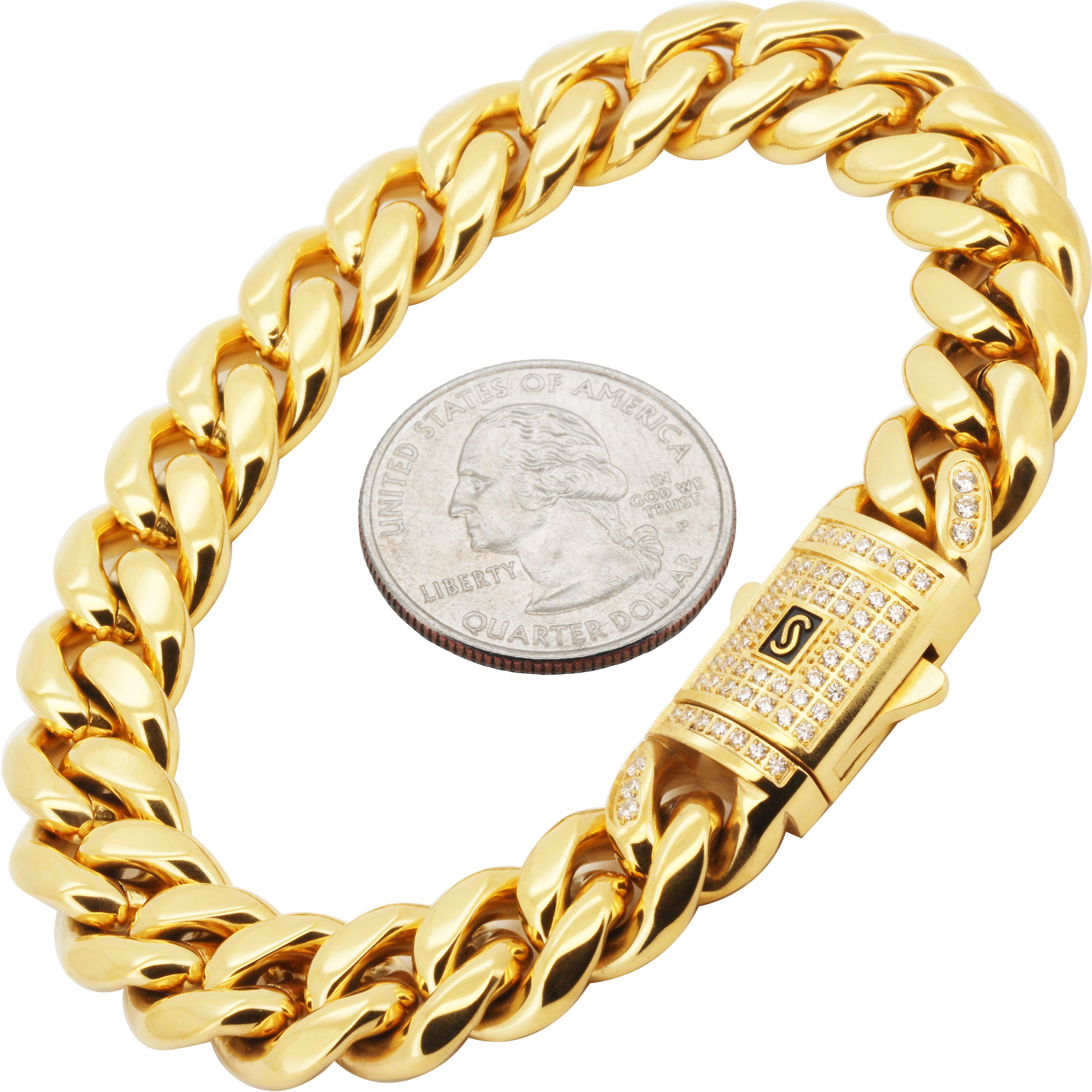 Other 316L SS 18k GP AAA CZ 12mm Miami Cuban Link Bracelet 8” Size ONE SIZE - 1 Thumbnail