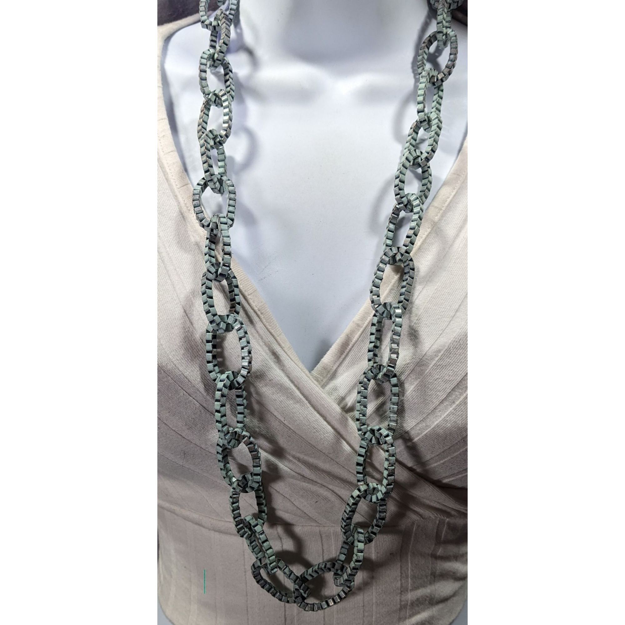 Other Chunky Vintage Light Blue Painted Box Chain Ring Necklace Size ONE SIZE - 5 Thumbnail