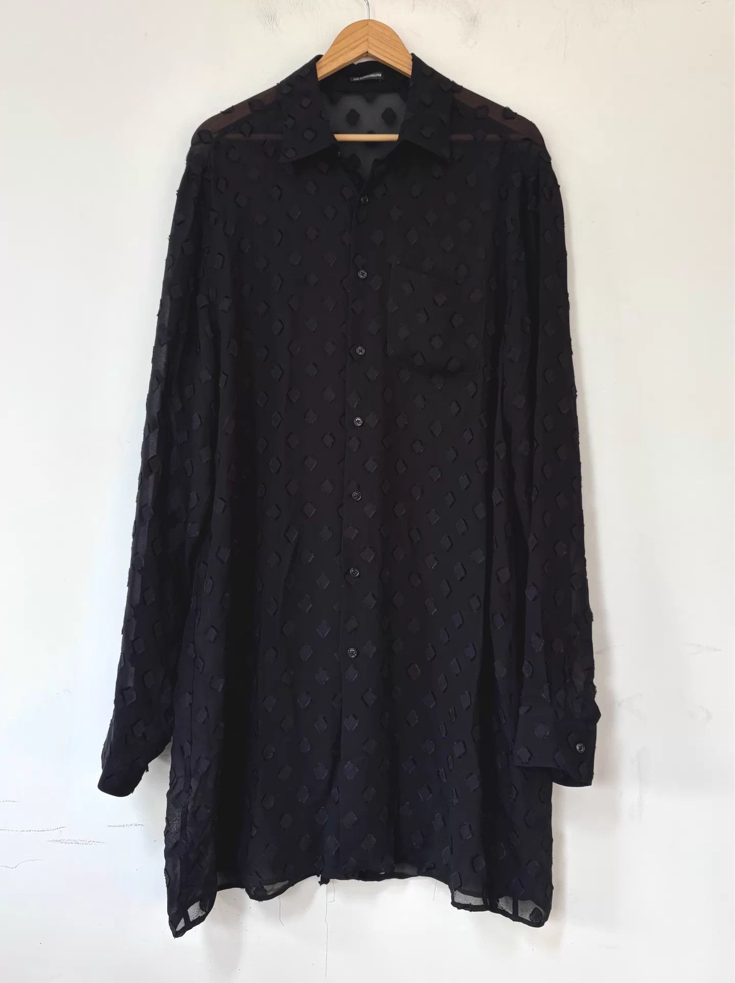 Ann Demeulemeester Black Patterned Long Sleeve Button-Up Shirt Size US M / EU 48-50 / 2 - 1 Thumbnail