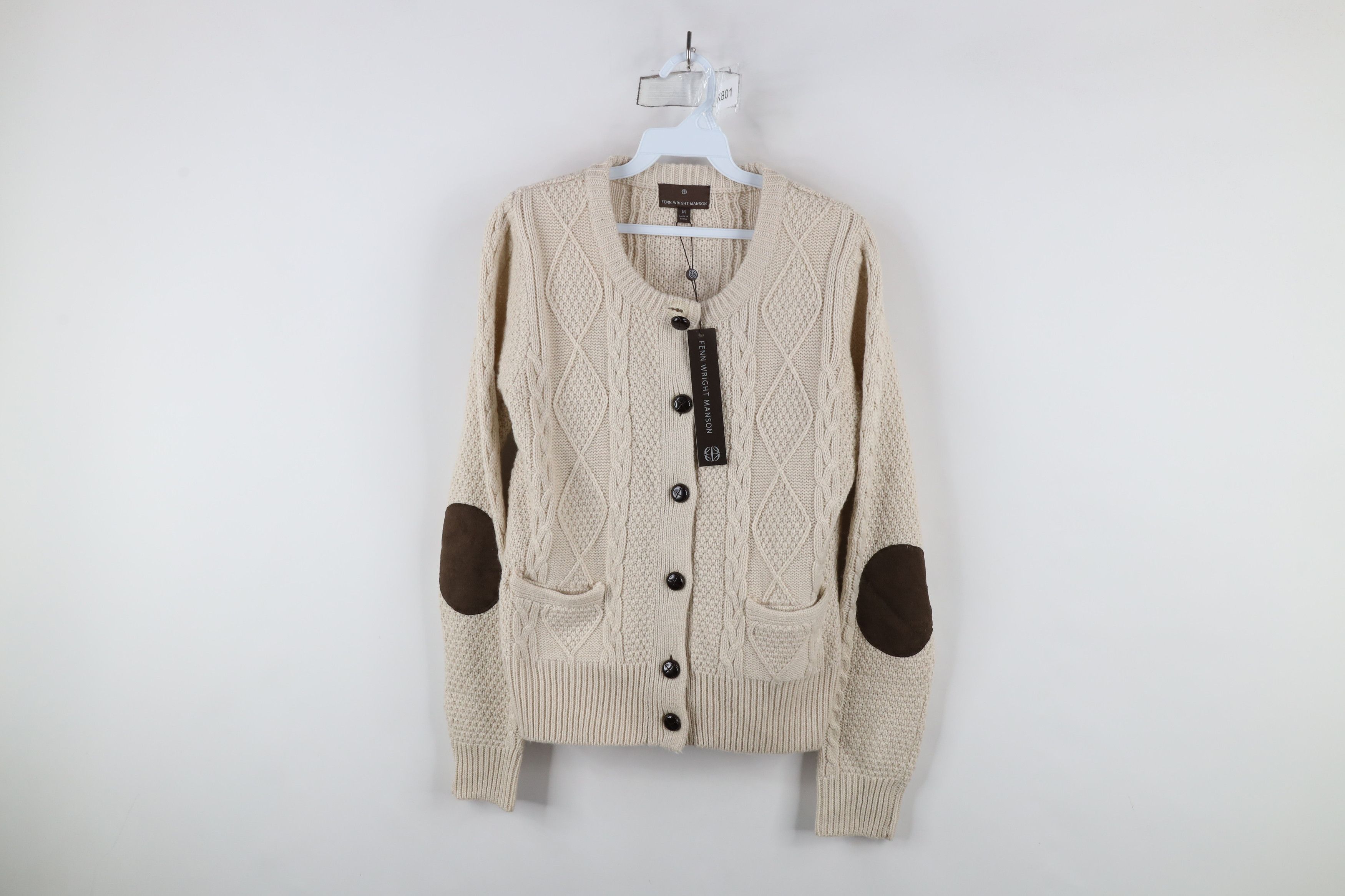 Vintage NOS Vintage Fisherman Knit Elbow Patch Cardigan Sweater Size M / US 6-8 / IT 42-44 - 1 Thumbnail