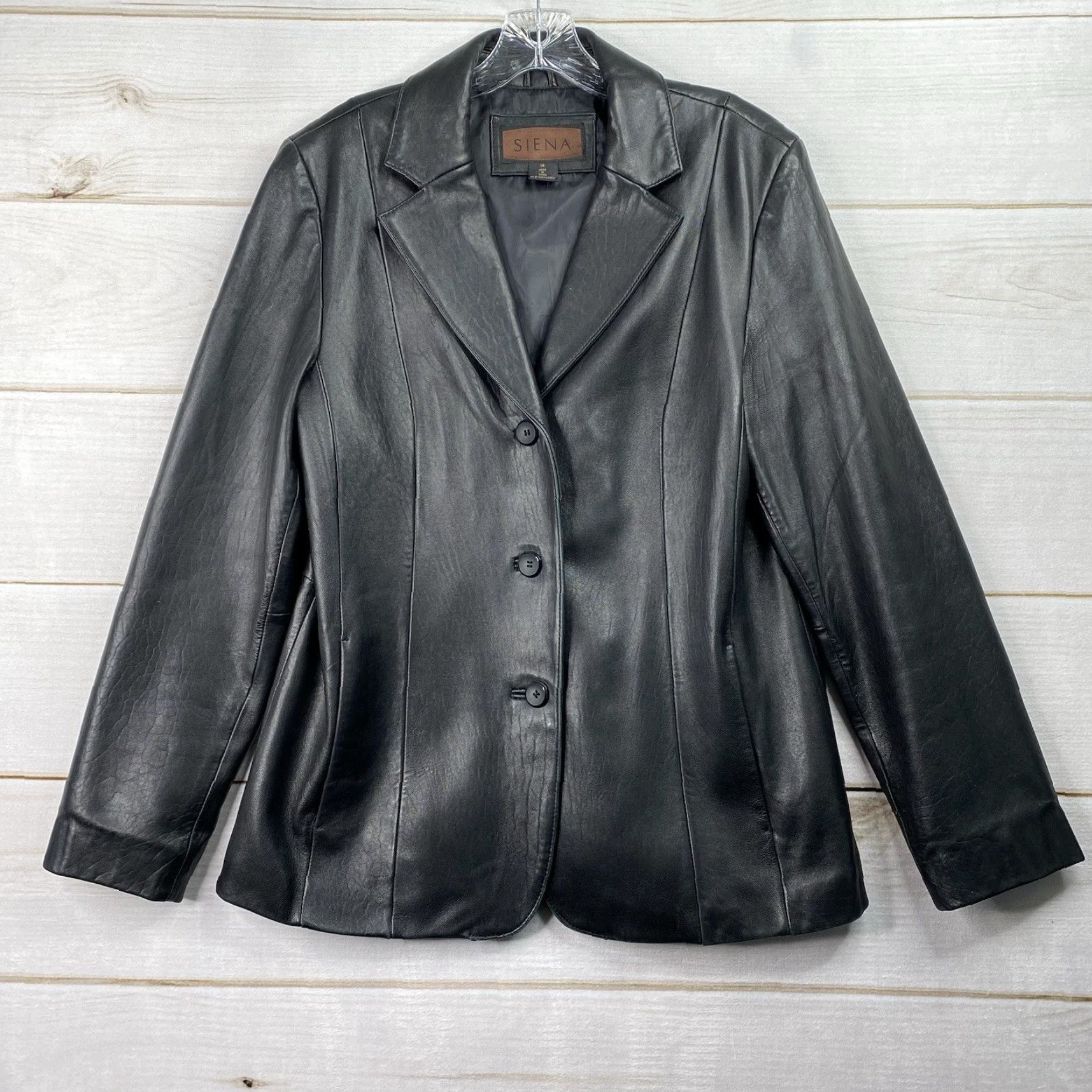 Vintage VINTAGE Womens Siena Black Leather Jacket 14 Full Zip Lined Pockets 3 Button Classic 90s Size XL / US 12-14 / IT 48-50 - 2 Thumbnail