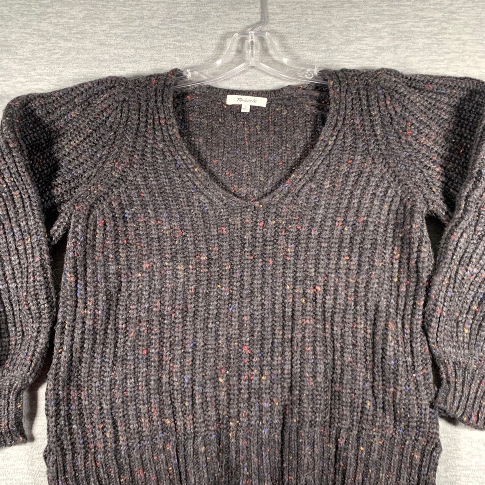 Madewell Madewell Sweater Womens Small Gray V Neck Wool Balloon Sleeve Chunky Pullover Size S / US 4 / IT 40 - 6 Thumbnail