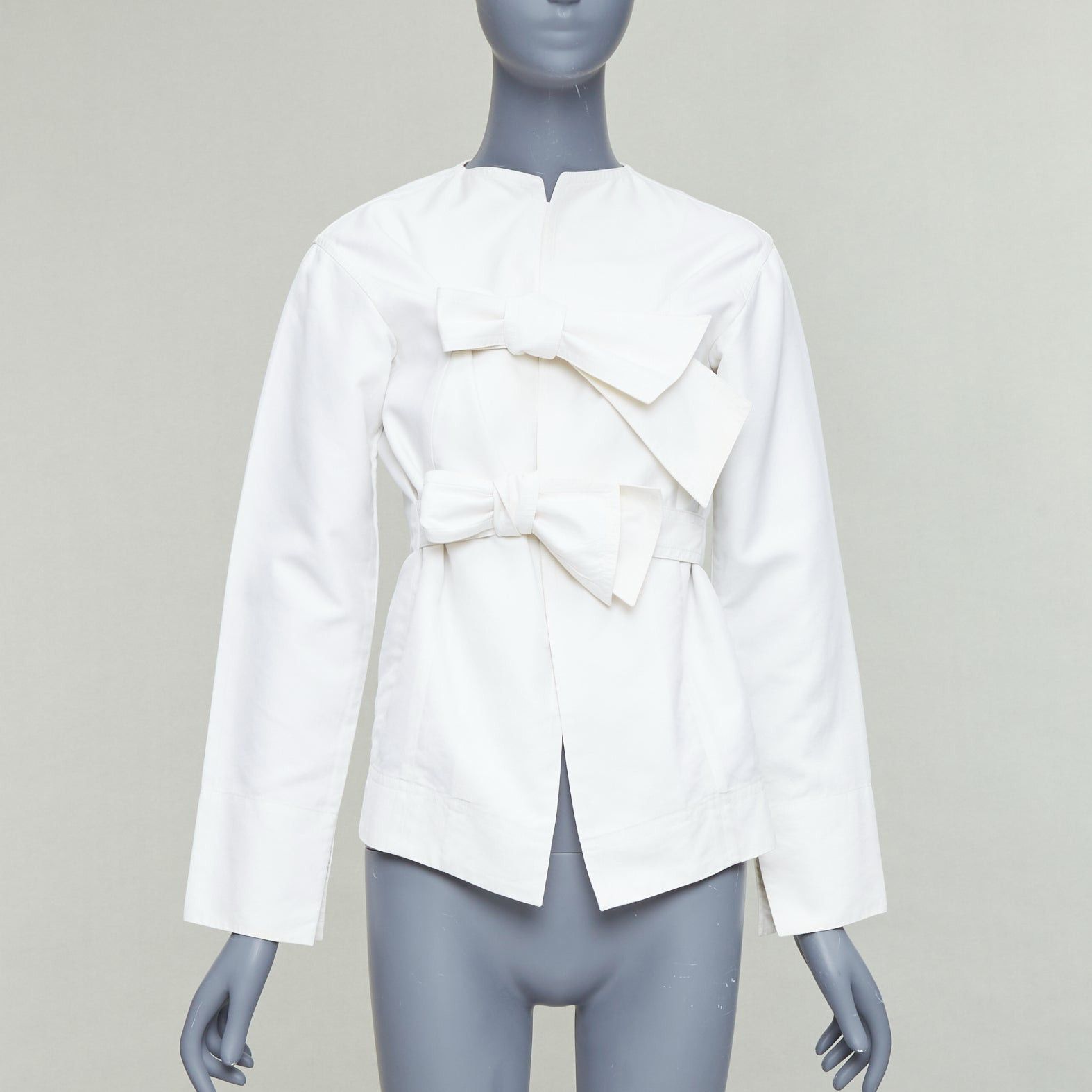 Celine CELINE Phoebe Philo cream cotton silk tie front straight jacket FR36 S Size S / US 4 / IT 40 - 1 Thumbnail