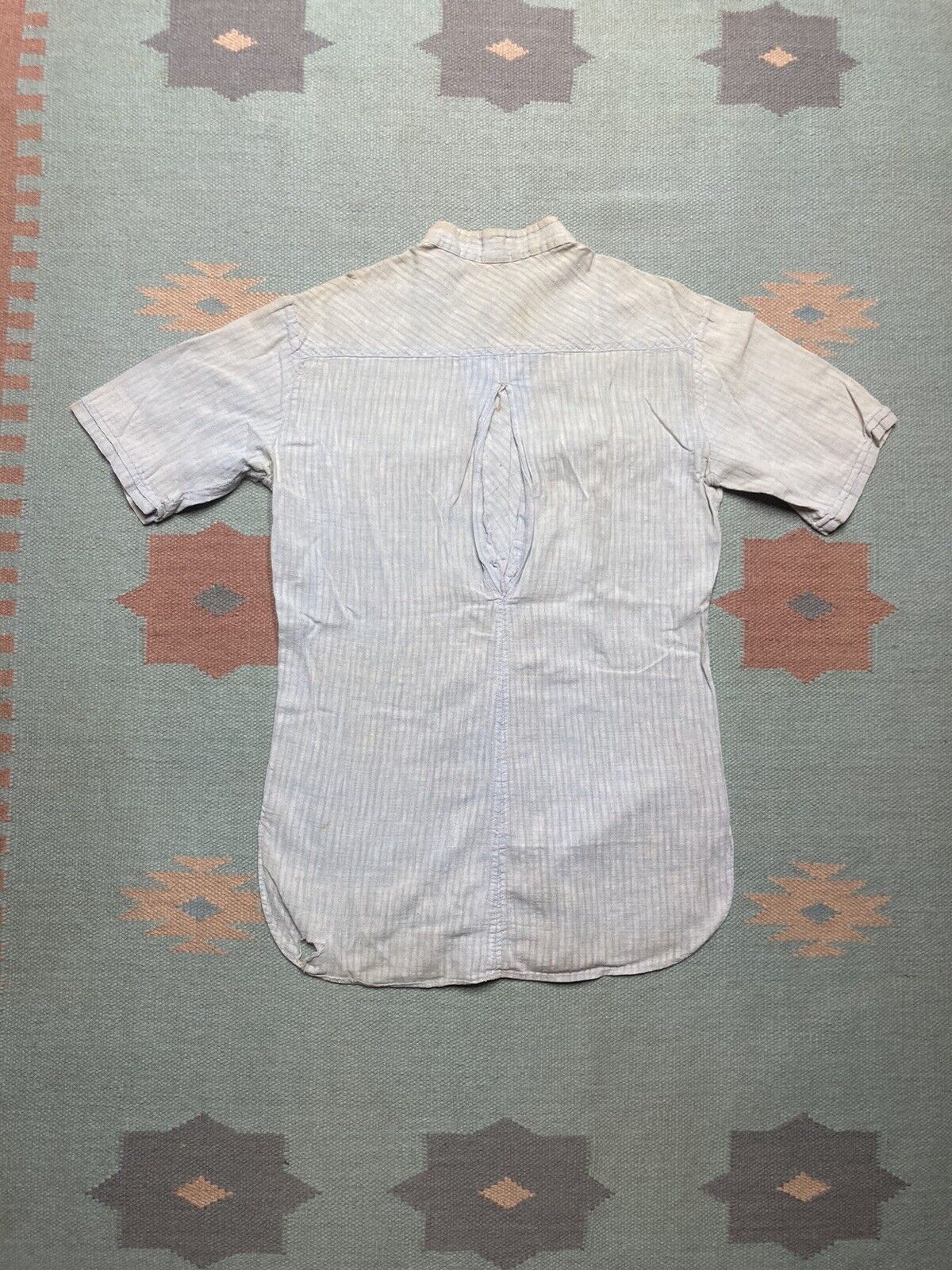 Vintage VTG 70s button shirt cotton chambray thin collarless large Size US L / EU 52-54 / 3 - 7 Thumbnail