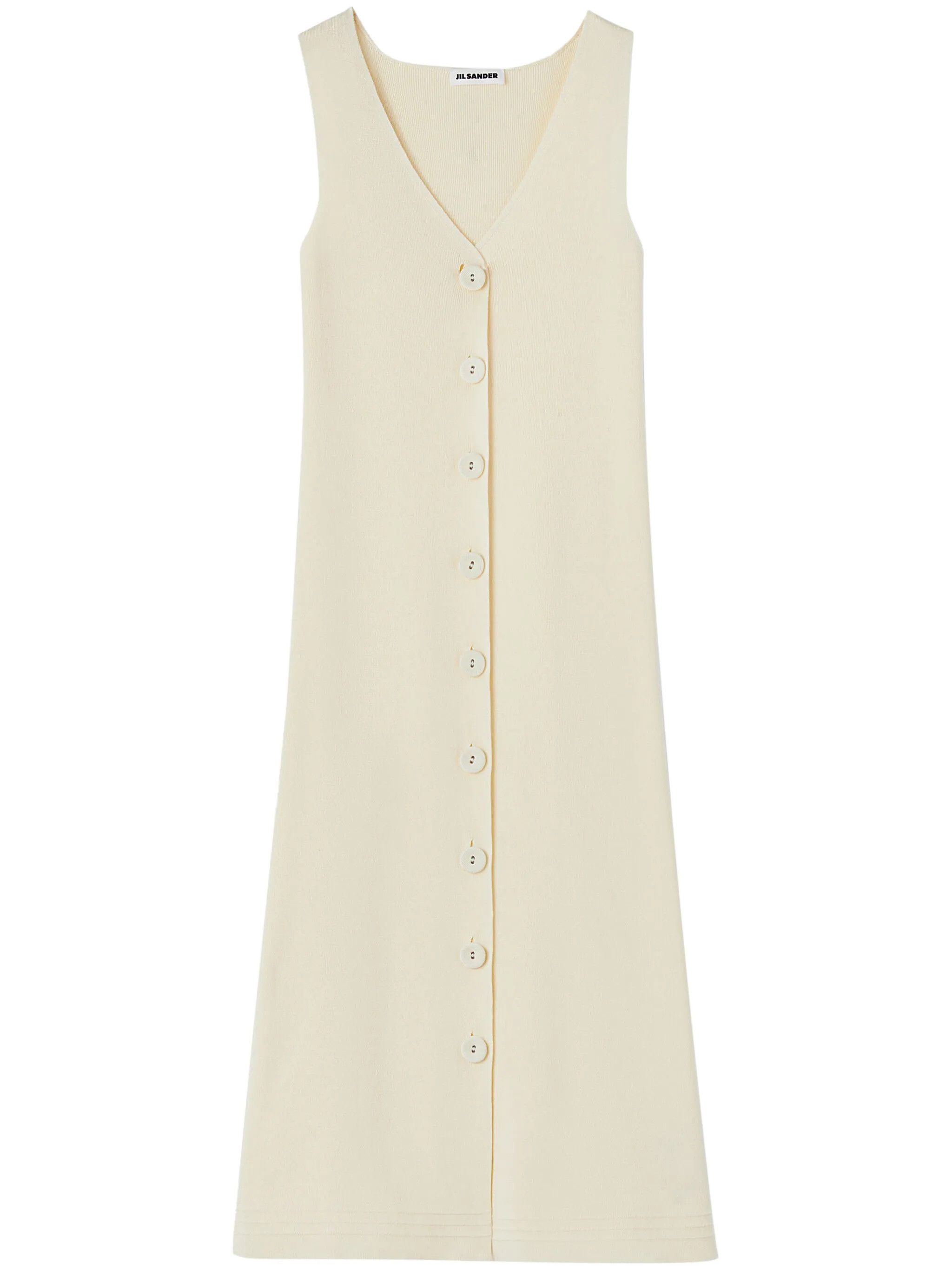 Jil Sander o1w1db10825 V-Neck Midi Dress in Ivory Size M / US 6-8 / IT 42-44 - 1 Thumbnail