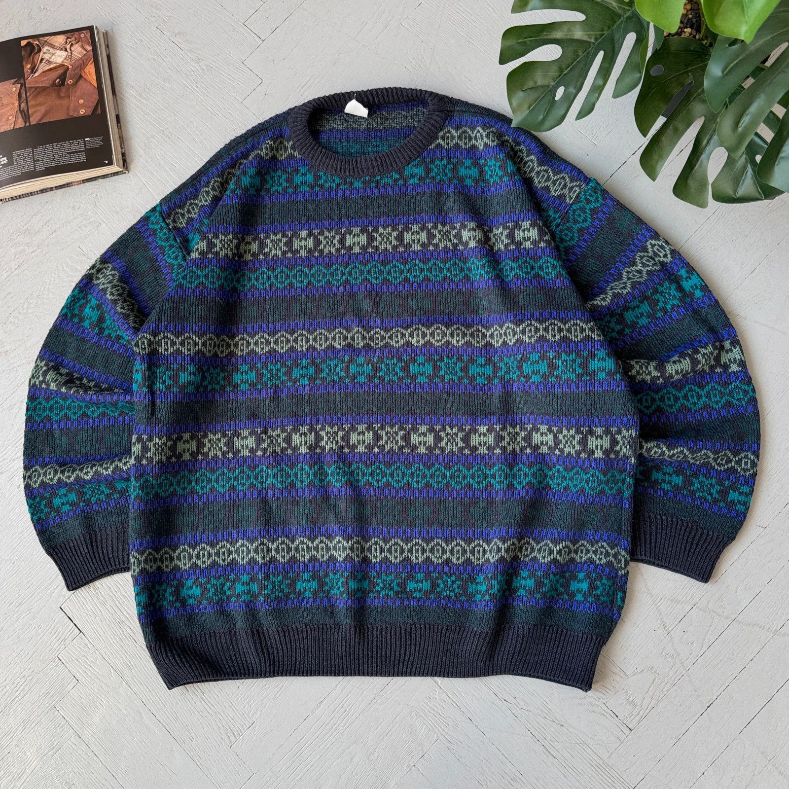Vintage Luxury Chunky Knit Sweater Italian Wool Blend Purple Blue XL Size US XL / EU 56 / 4 - 1 Thumbnail