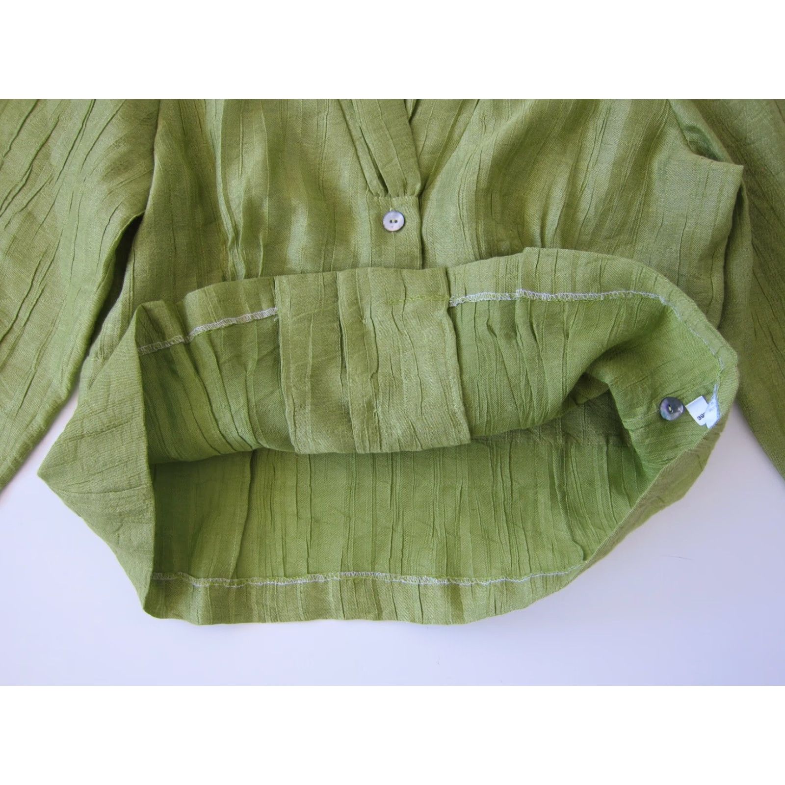 Vintage TravelSmith Blouse PM Petite Long Sleeve Collared Button Down Green Linen Rayon Shirt Womens Size M / US 6-8 / IT 42-44 - 5 Thumbnail