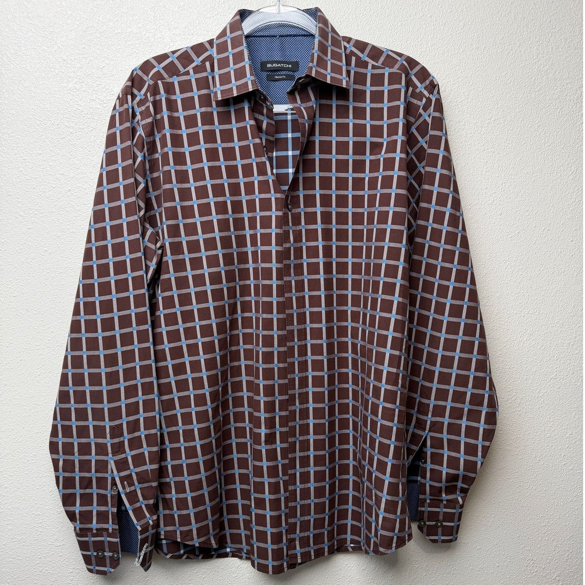 BUGATCHI Bugatchi Plaid Button Front Long Sleeve Shirt L Blue Brown Size US L / EU 52-54 / 3 - 2 Thumbnail