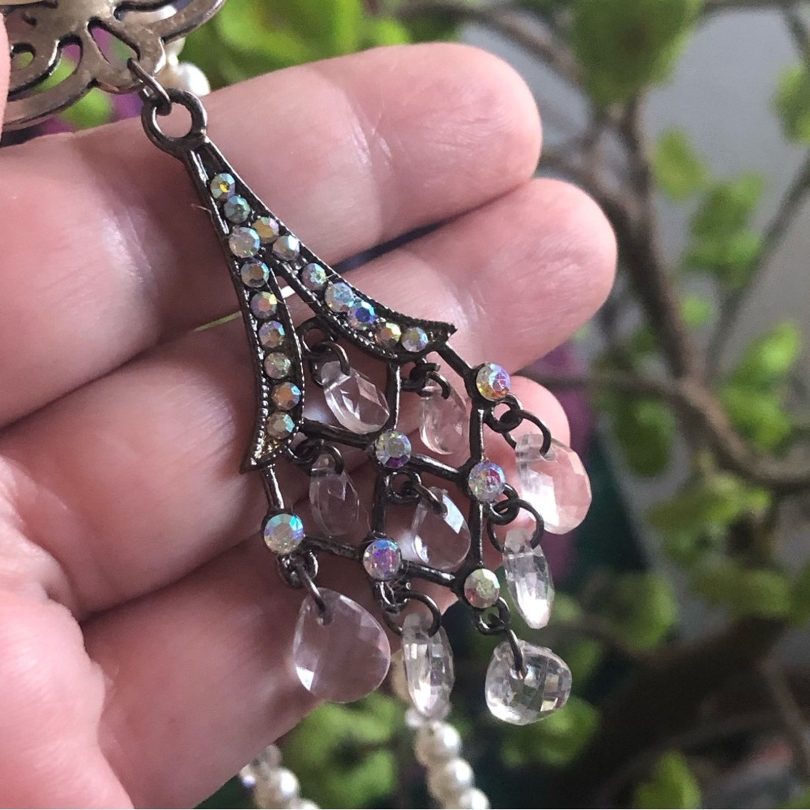 Handmade Handcrafted repurpose vintage pendant crystal pearl necklace Size ONE SIZE - 10 Thumbnail