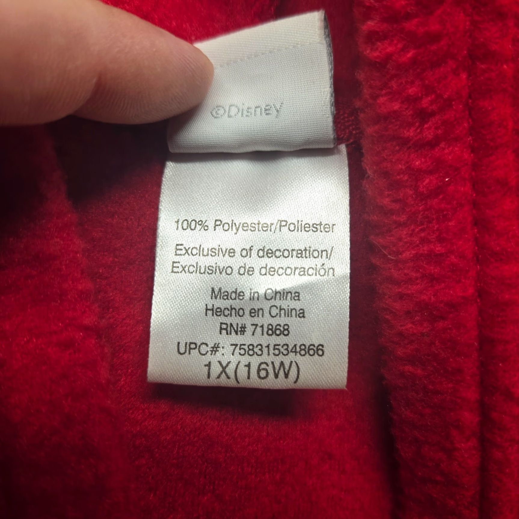 Disney Disney Mickey Mouse Hoodie Full Zip Red Women's 1X 16W Adult Fleece Jacket Size XL / US 12-14 / IT 48-50 - 6 Thumbnail
