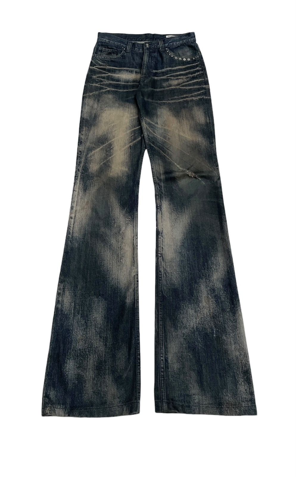 semanticdesign Vintage Semantic Design Studded Flared Waxed Jeans 1990s Size US 31 - 1 Thumbnail