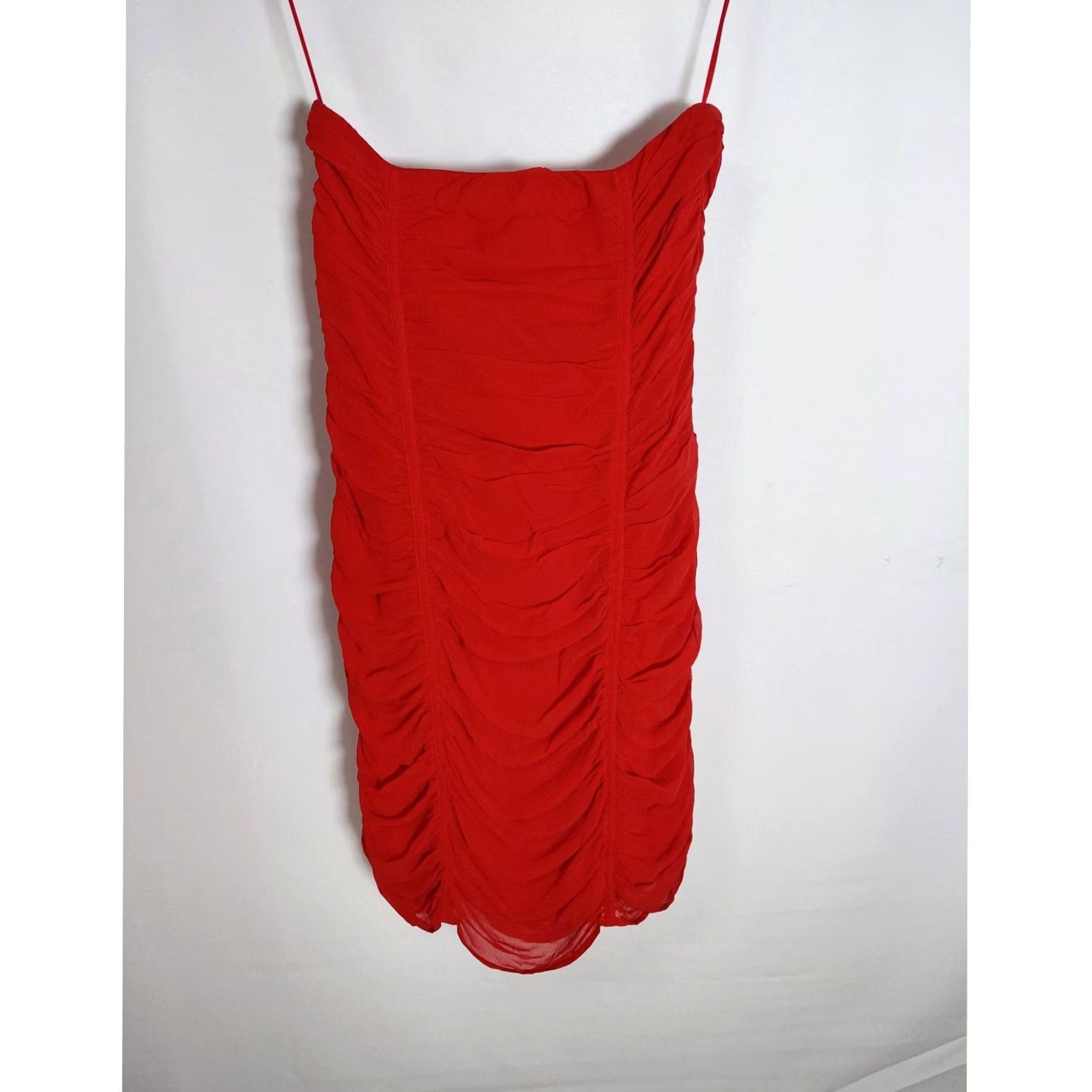 Express Express Silk Red Dress Solid Sleeveless Ruched Short 100% Silk Women Size 10 Size 32" / US 10 / IT 46 - 2 Thumbnail