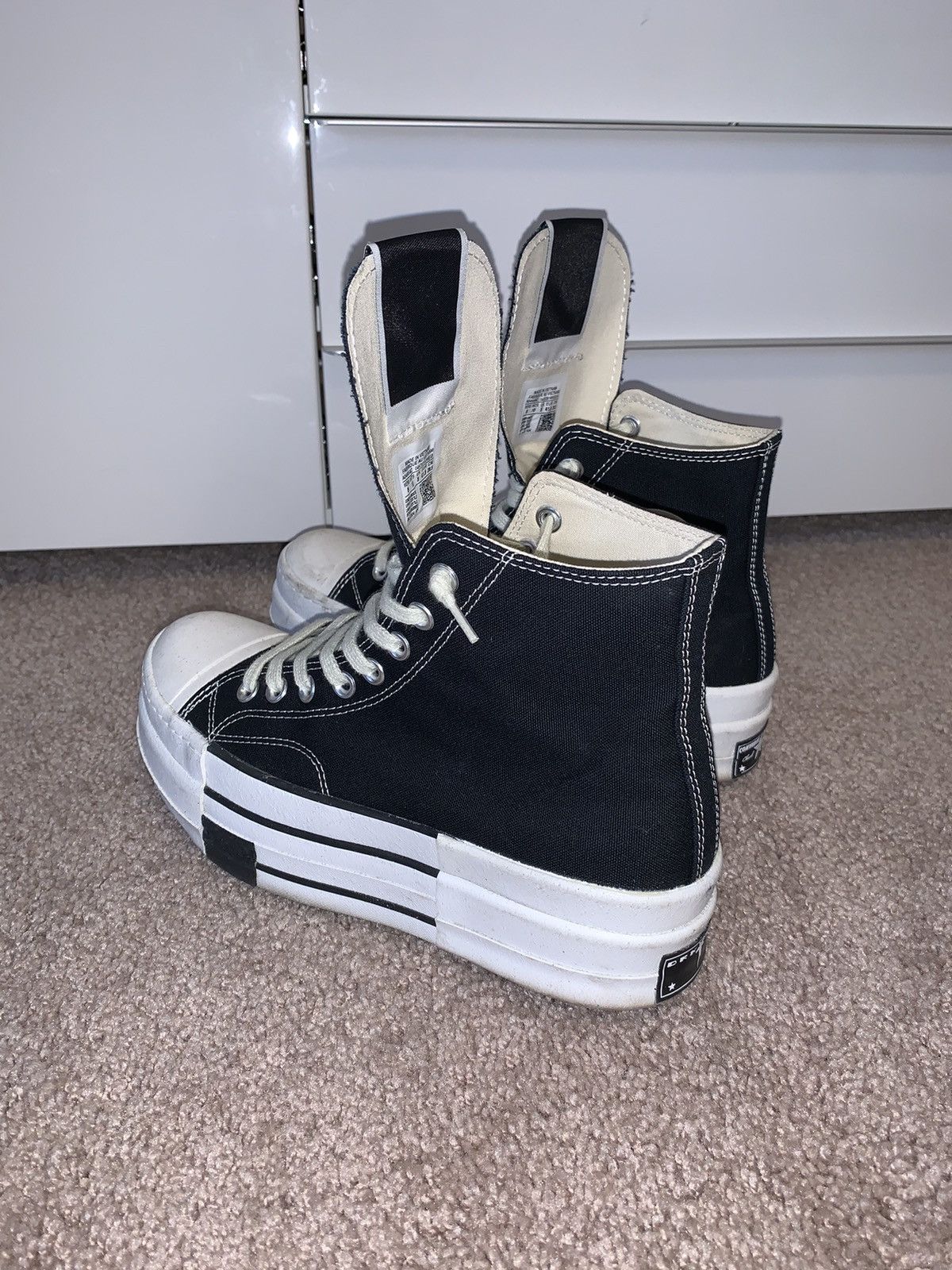 Converse × Rick Owens × Rick Owens Drkshdw RICK OWENS x CONVERSE - DBLSTAR BLACK / SPECKLED OFFWHITE Size US 10 / IT 40 - 2 Thumbnail